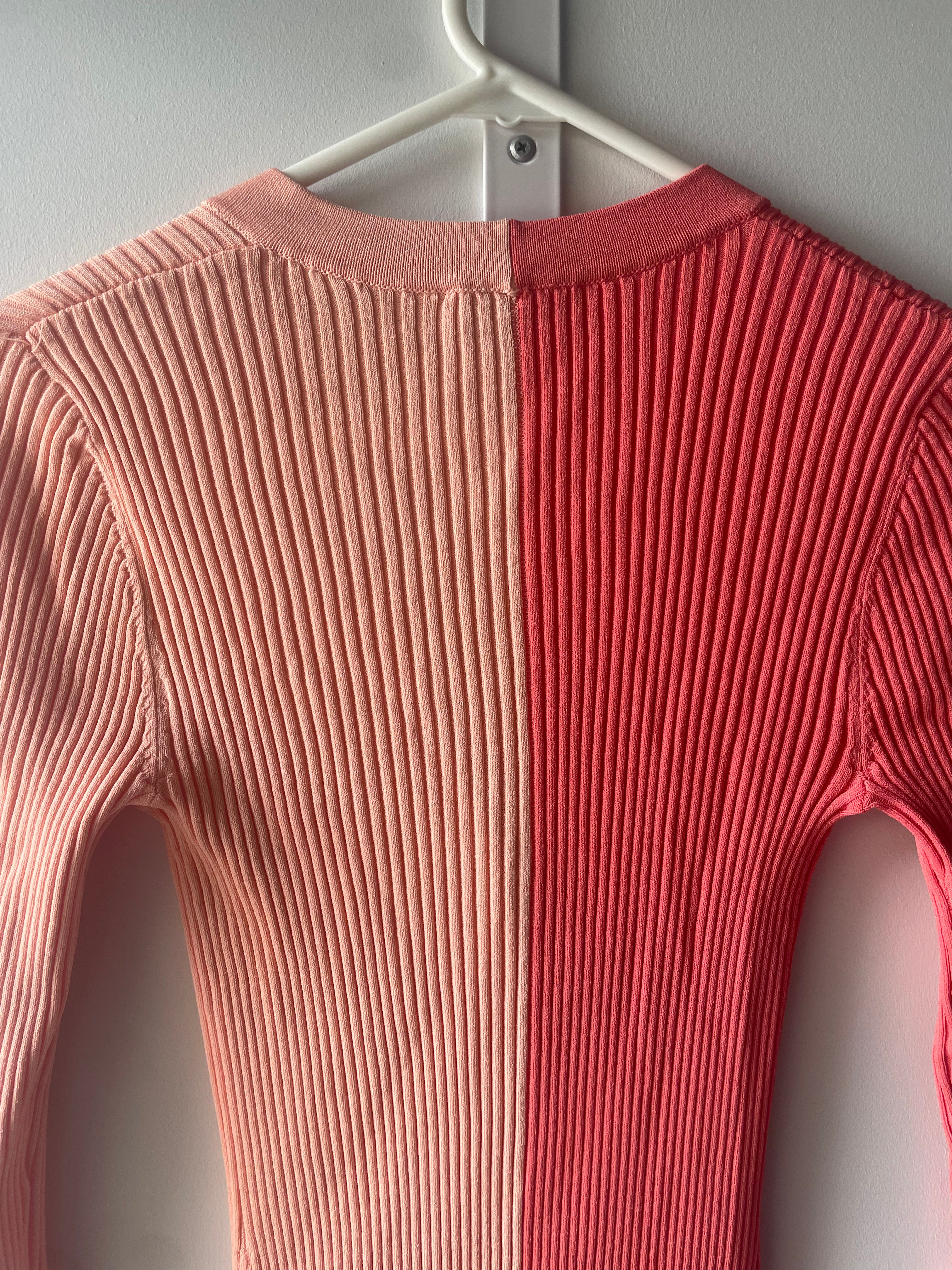 STAUD Shoko Two-tone Ribbed-knit Midi Dress Size XS / AU6 Bittersweet Peach