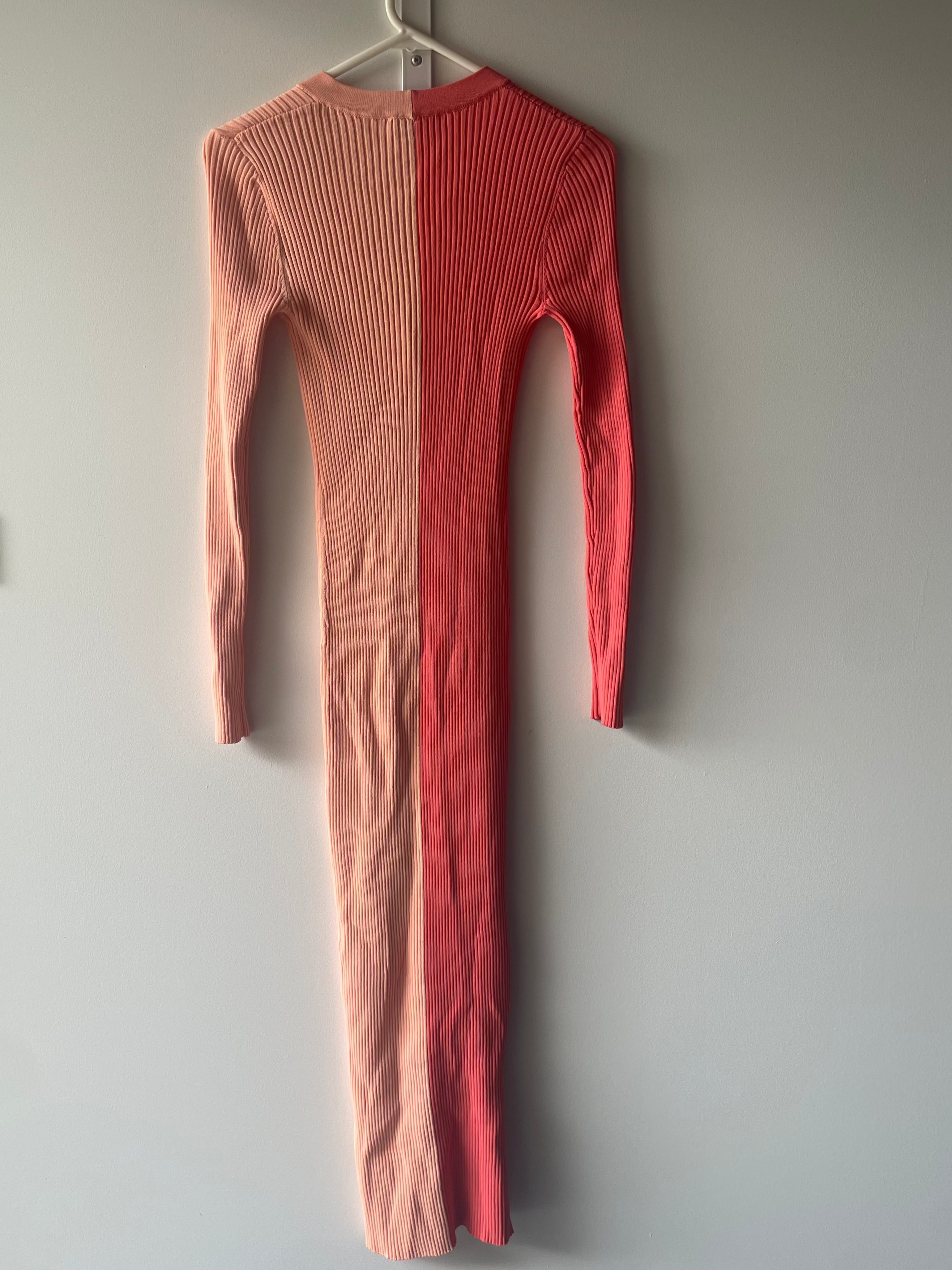 STAUD Shoko Two-tone Ribbed-knit Midi Dress Size XS / AU6 Bittersweet Peach