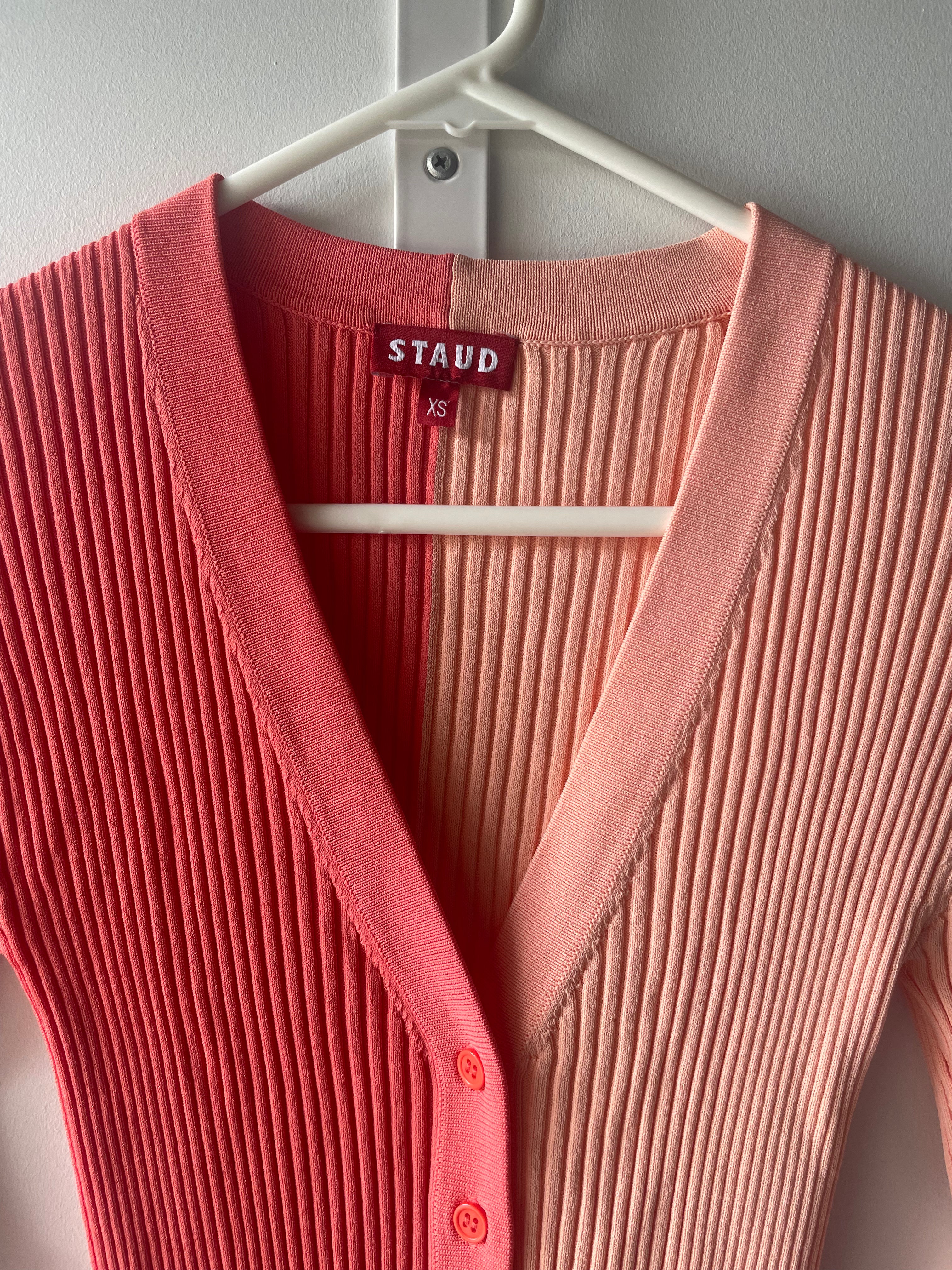 STAUD Shoko Two-tone Ribbed-knit Midi Dress Size XS / AU6 Bittersweet Peach