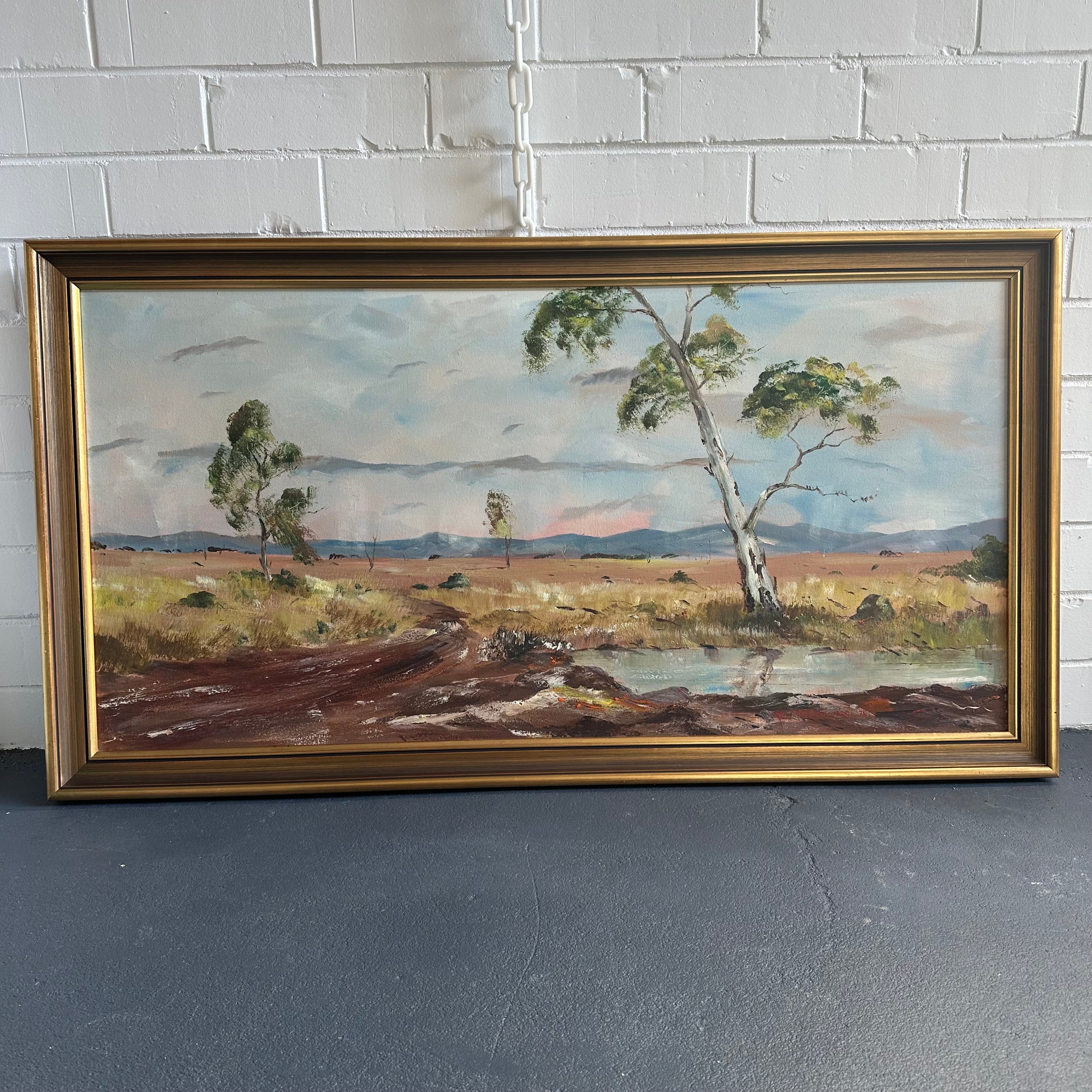 KEVIN R BOUCHER Oil Painting, Australian outback Landscape, Framed 110 x 60mm