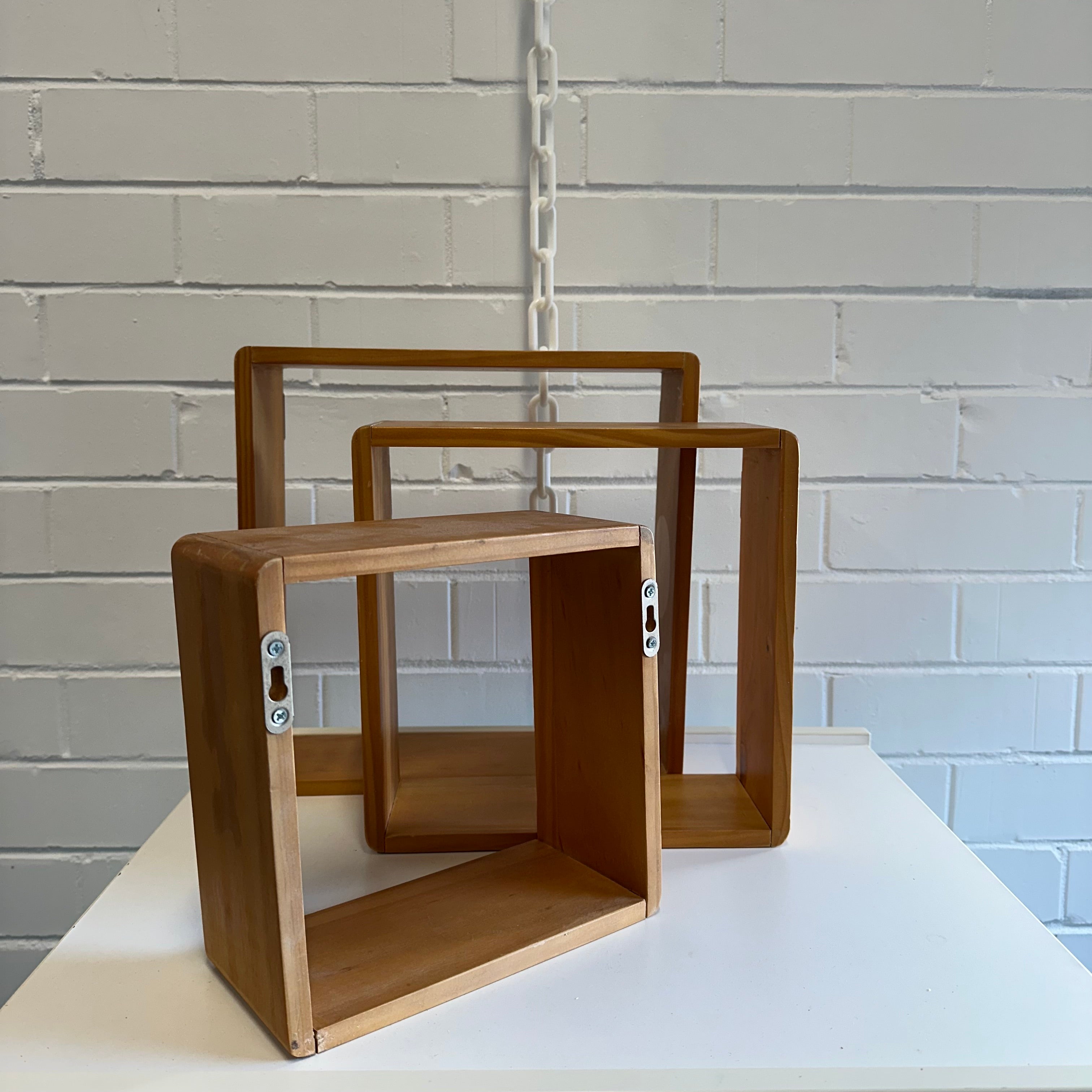 FLOATING WOODEN CUBE Square shadow hanging shelves {Set of 3}