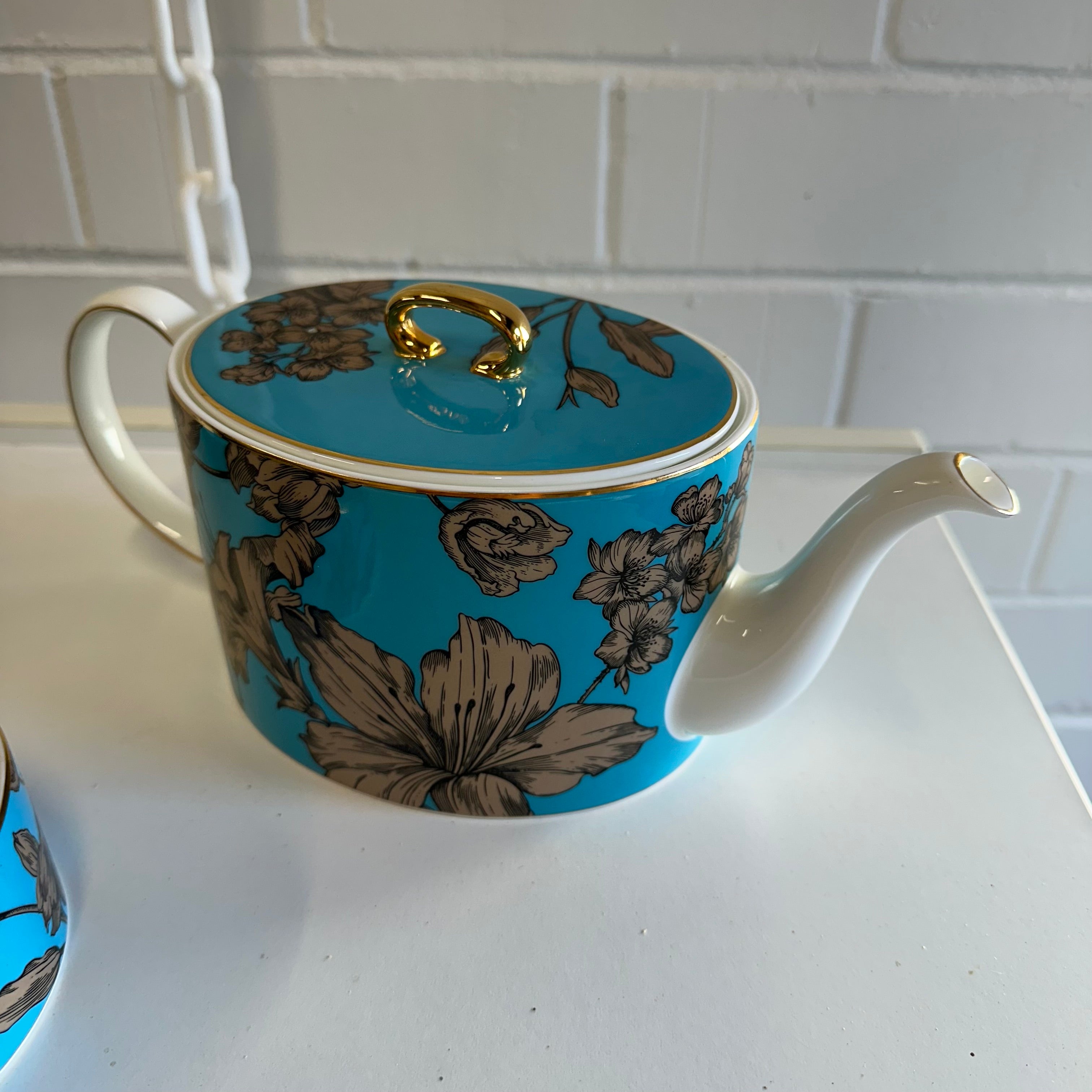 WEDGEWOOD VIBRANCE SET Teapot 1L, Sugar and Creamer, Turquoise Floral