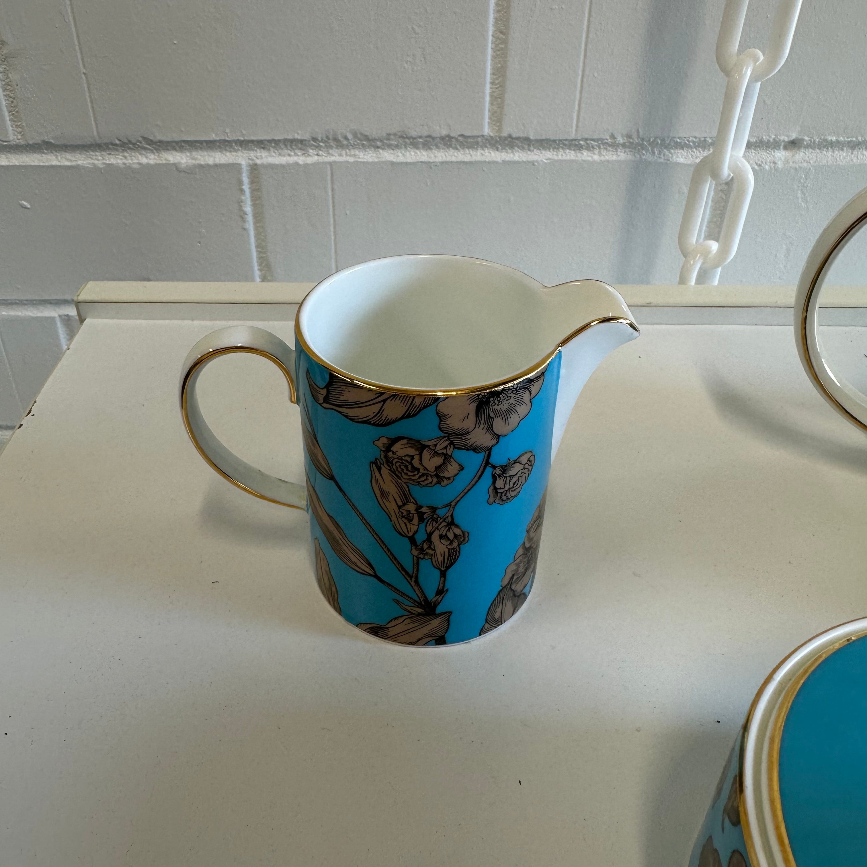 WEDGEWOOD VIBRANCE SET Teapot 1L, Sugar and Creamer, Turquoise Floral