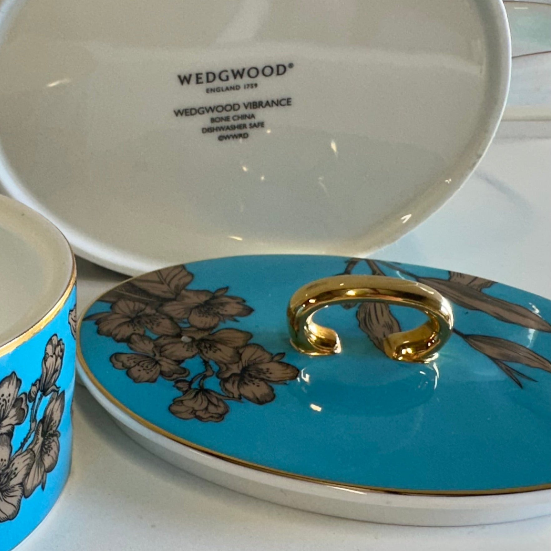 WEDGEWOOD VIBRANCE SET Teapot 1L, Sugar and Creamer, Turquoise Floral