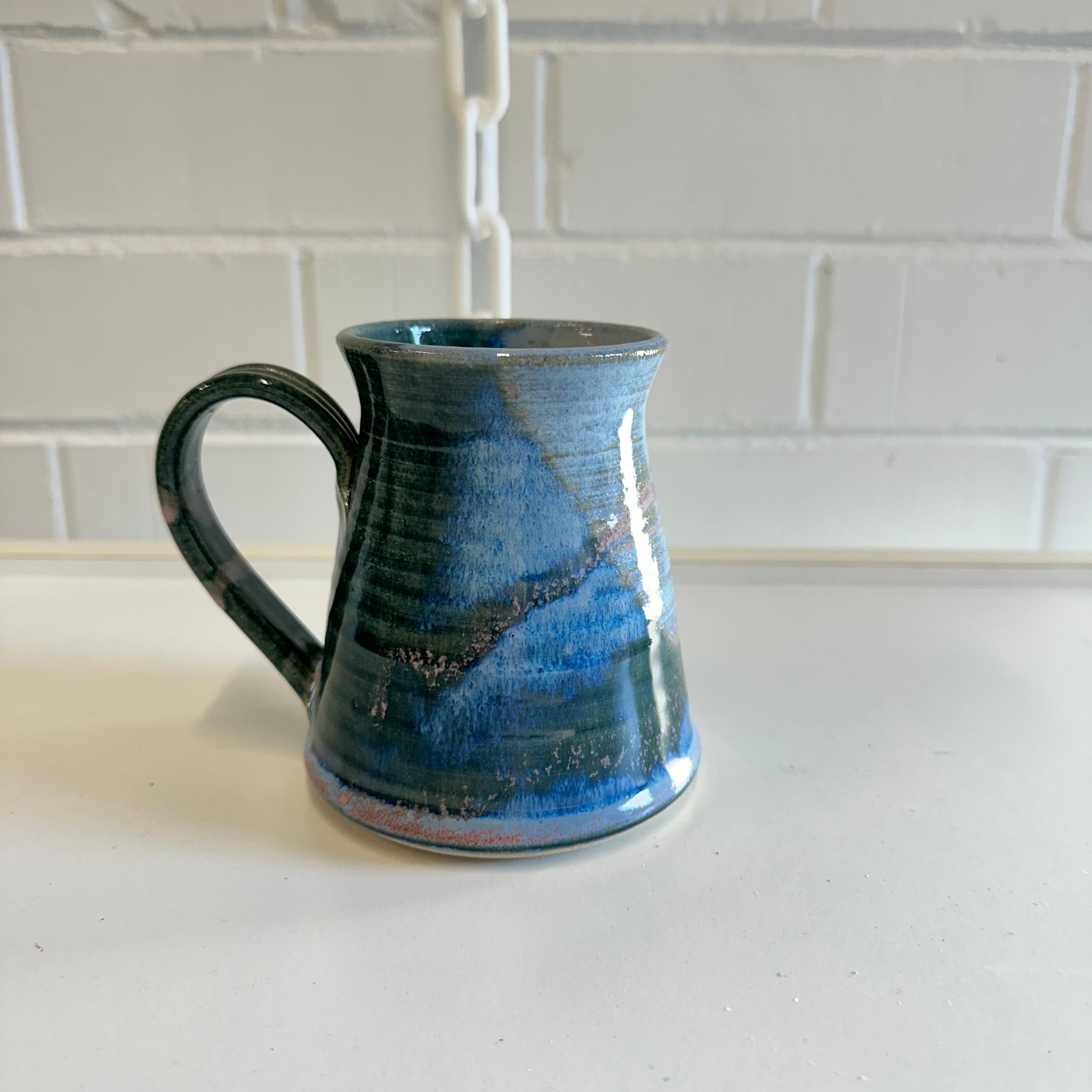 GLAZED STONEWARE MUG, Handmade, Calming Blues, Greens, Pinks