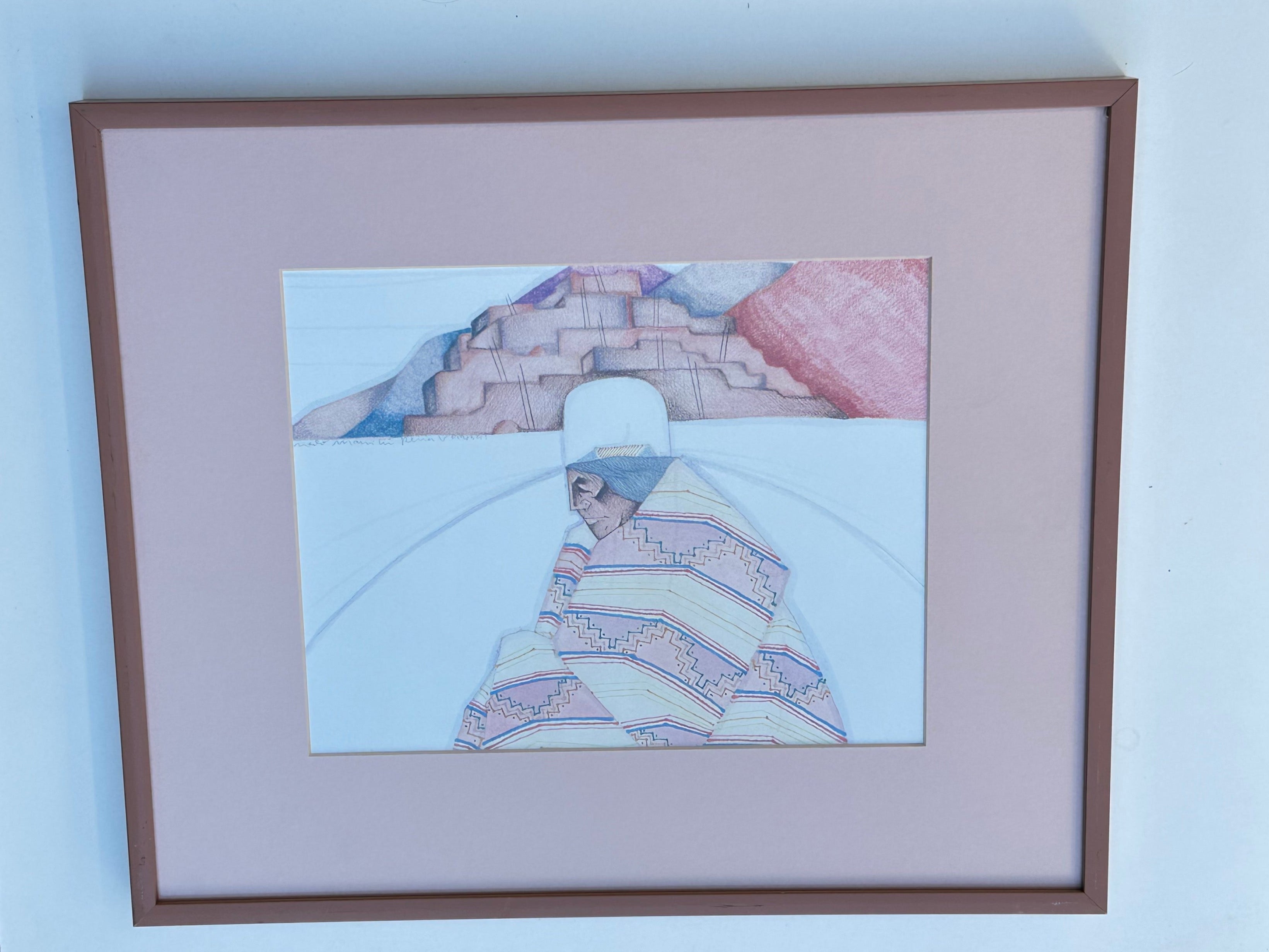AMADO MAURILLO PENA Signed Print Artwork, Wood Framed and Matted 33cmx 39.5cm