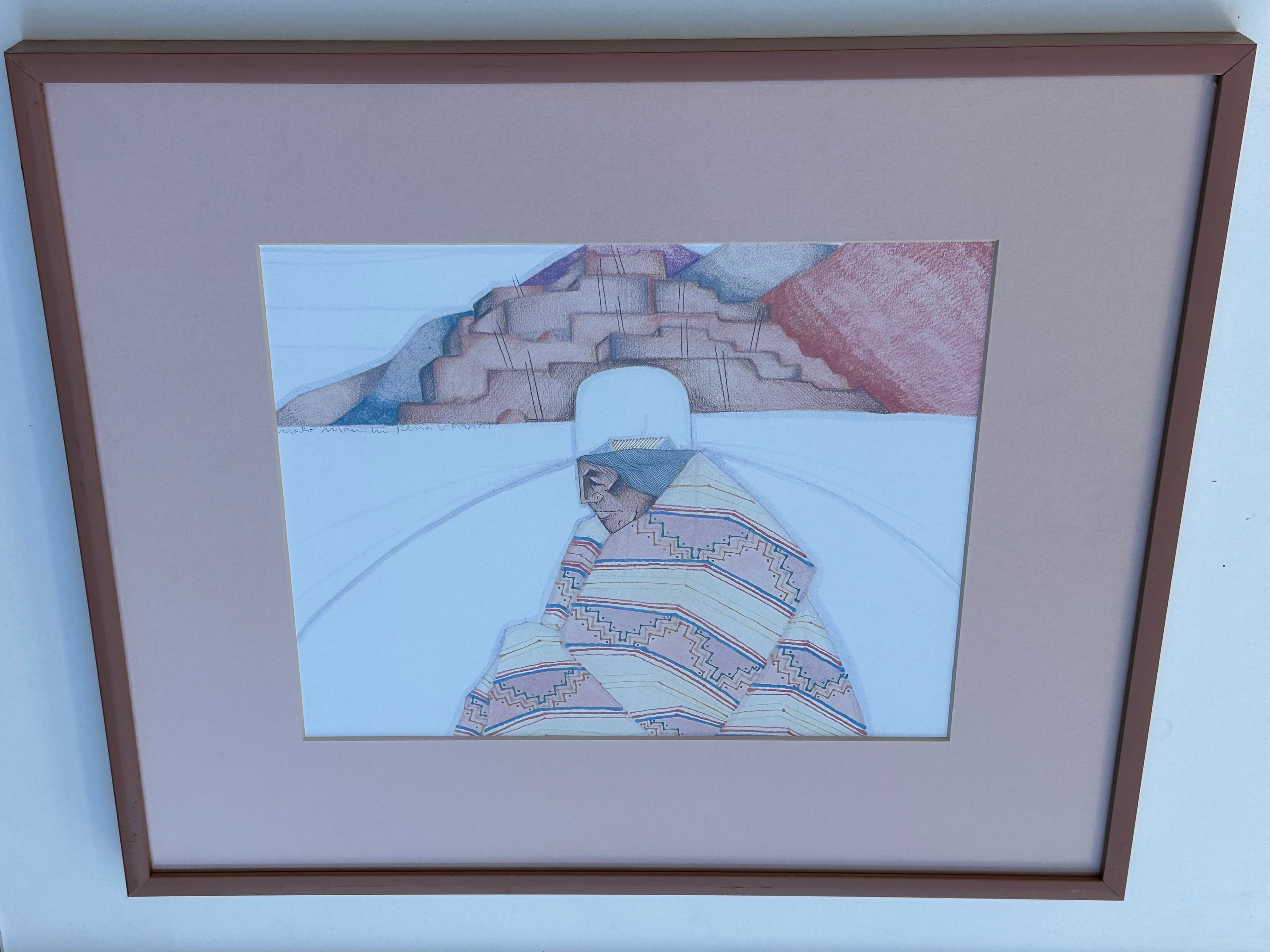 AMADO MAURILLO PENA Signed Print Artwork, Wood Framed and Matted 33cmx 39.5cm