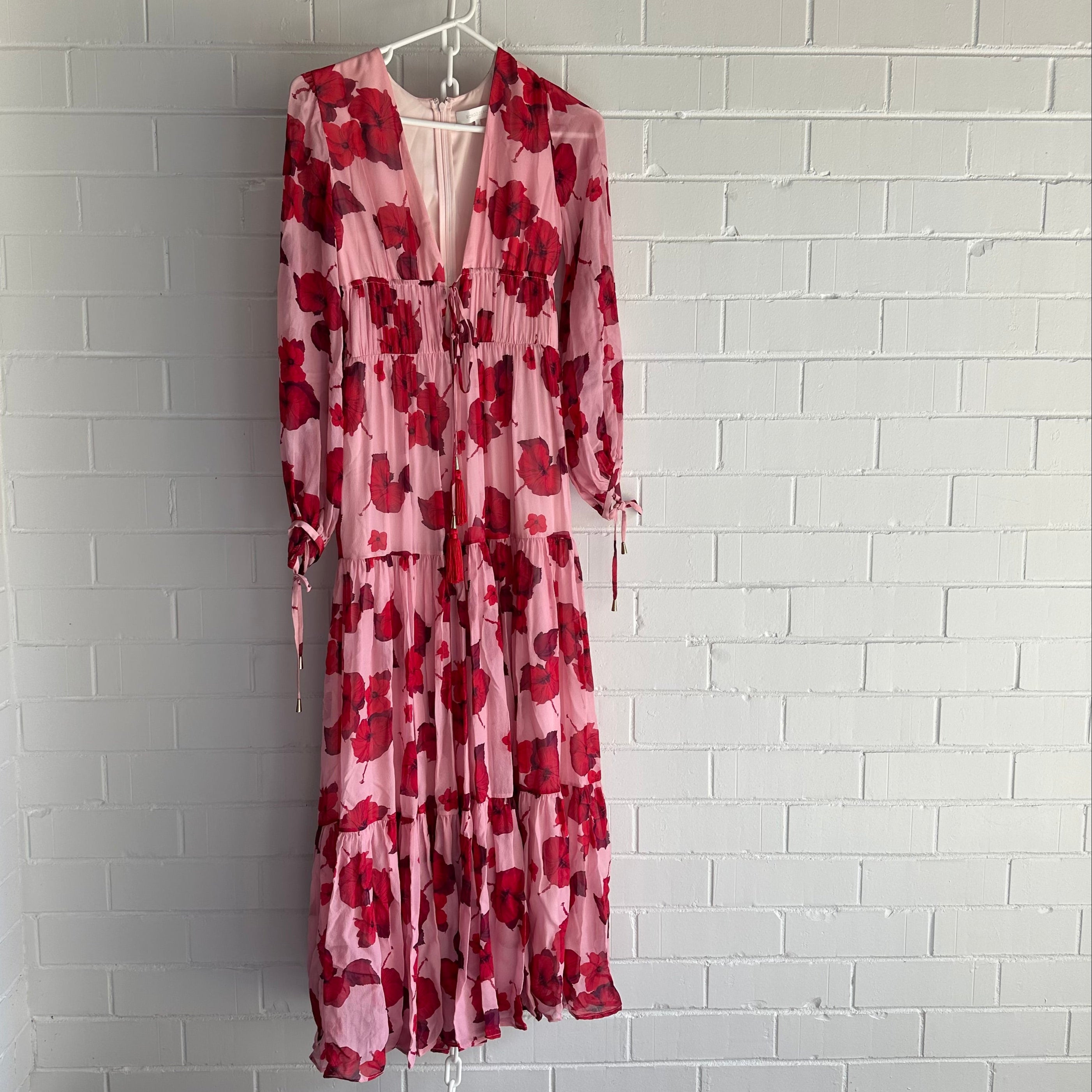 BORGO DE NOR Freya Hibiscus Silk gtte Maxi Dress Size 6