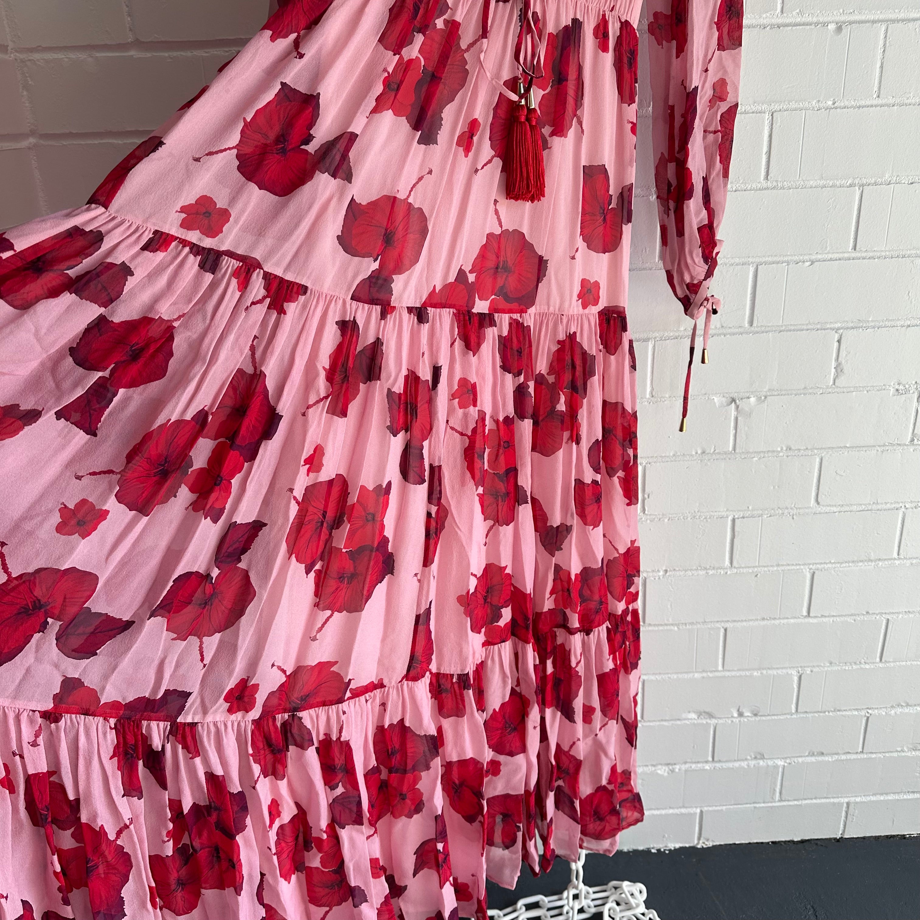 BORGO DE NOR Freya Hibiscus Silk gtte Maxi Dress Size 6