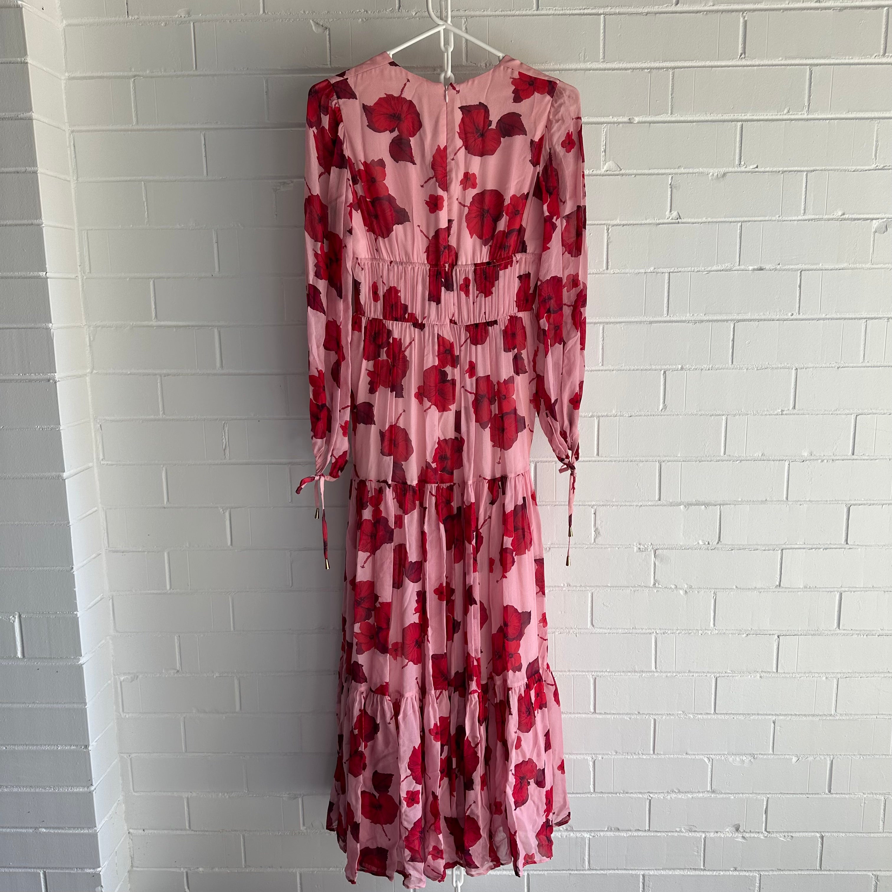 BORGO DE NOR Freya Hibiscus Silk gtte Maxi Dress Size 6