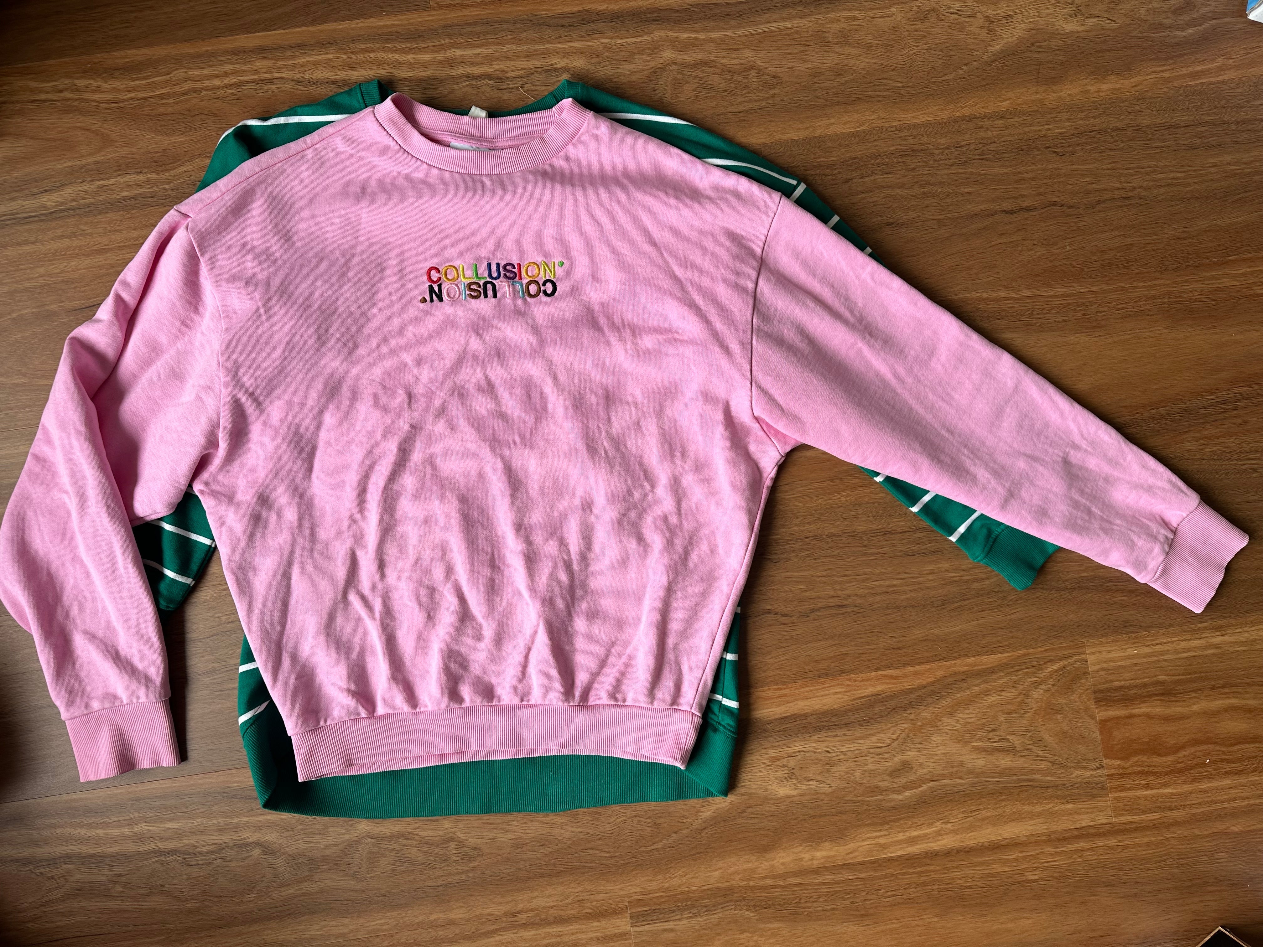 COLLUSION OVERSIZED SWEATER Size S Pink Embroidered