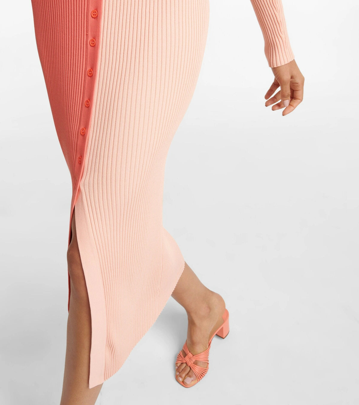 STAUD Shoko Two-tone Ribbed-knit Midi Dress Size XS / AU6 Bittersweet Peach