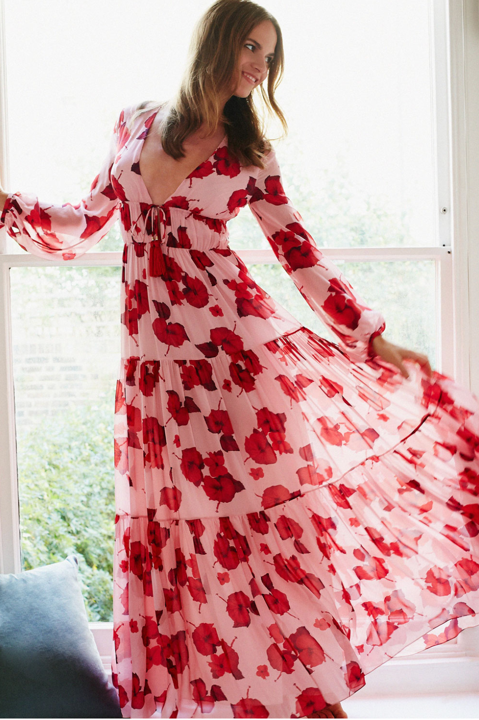 BORGO DE NOR Freya Hibiscus Silk gtte Maxi Dress Size 6