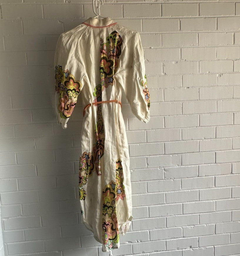 ALEMAIS Starscape Shirtdress AU 6 US 2 Cream Multi Linen