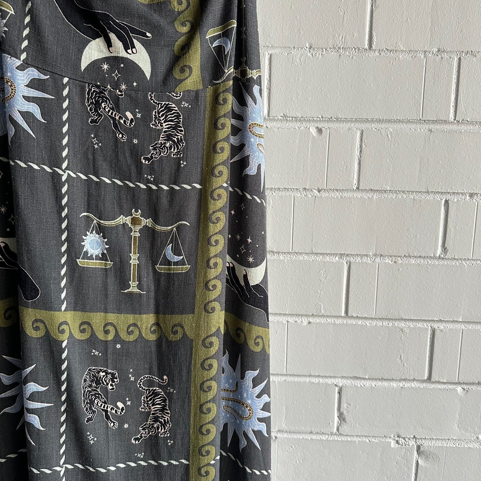 WHITE CLOSET Linen Blend Sundress AU12 US8 Celestial Print Vacation