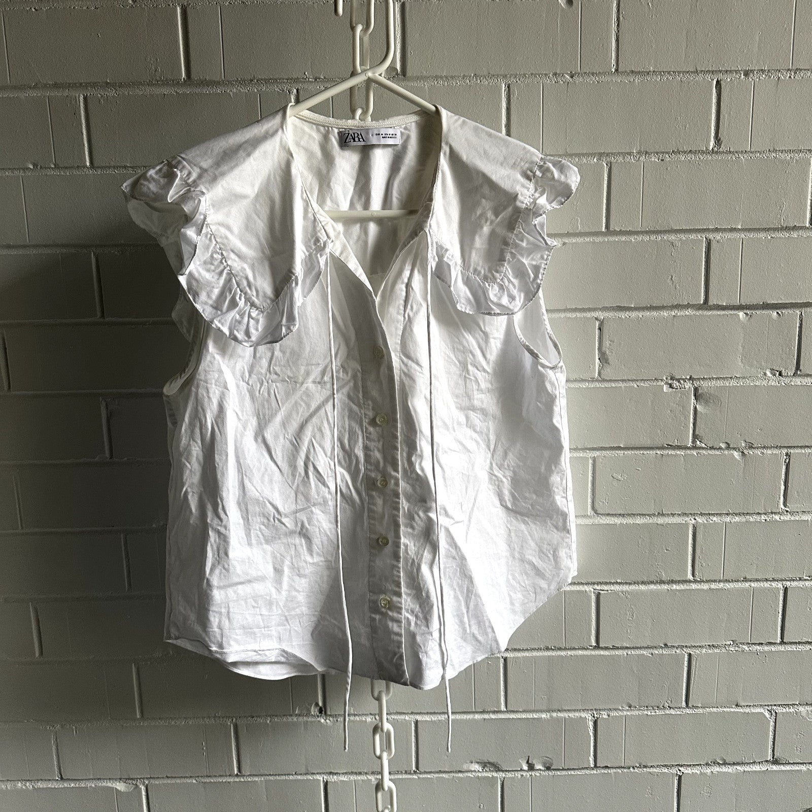 ZARA Cropped White Blouse with Sailor Collar Size M AU8-10 White