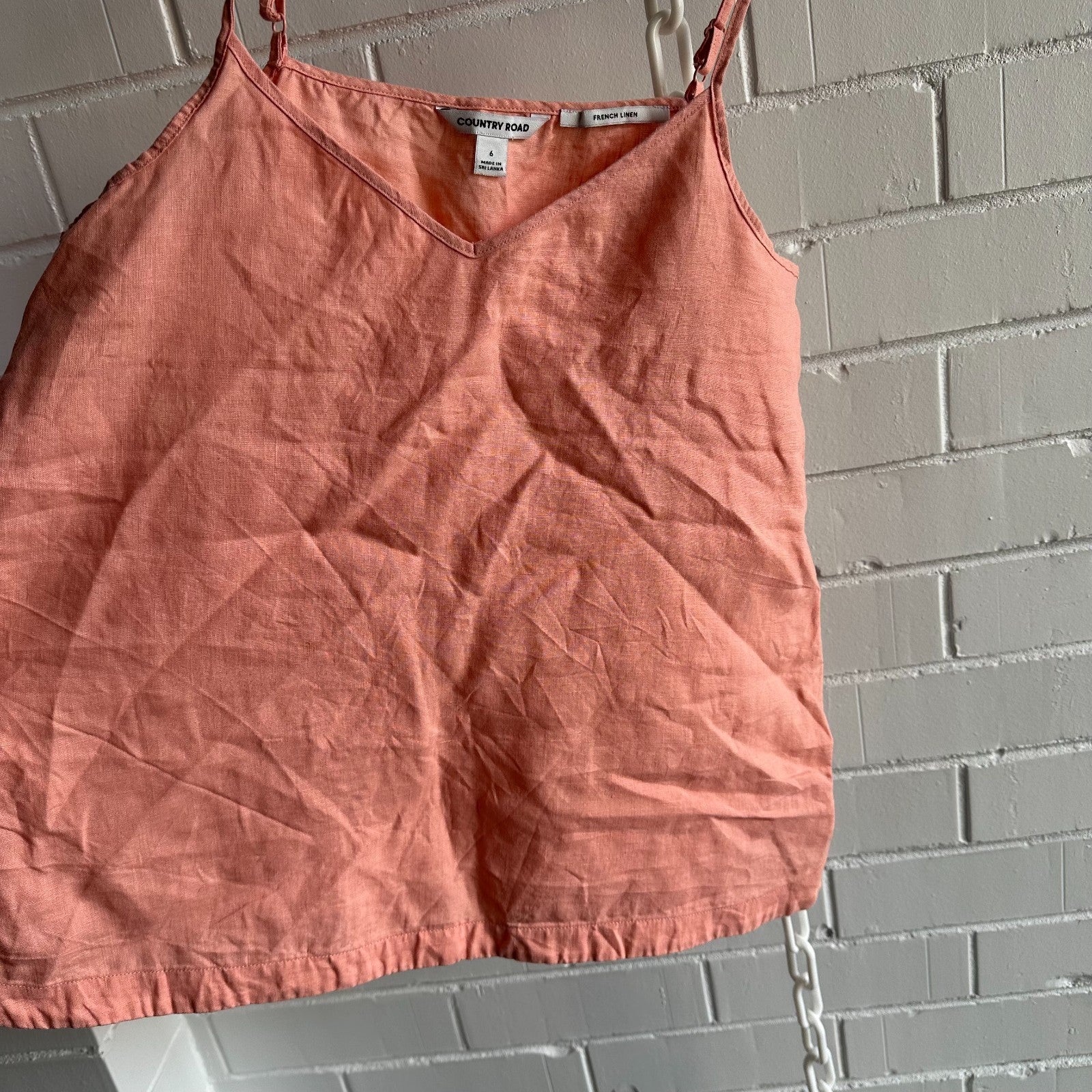 COUNTRY ROAD French Linen Camisole Top AU6 Strappy Peach Pink Summer