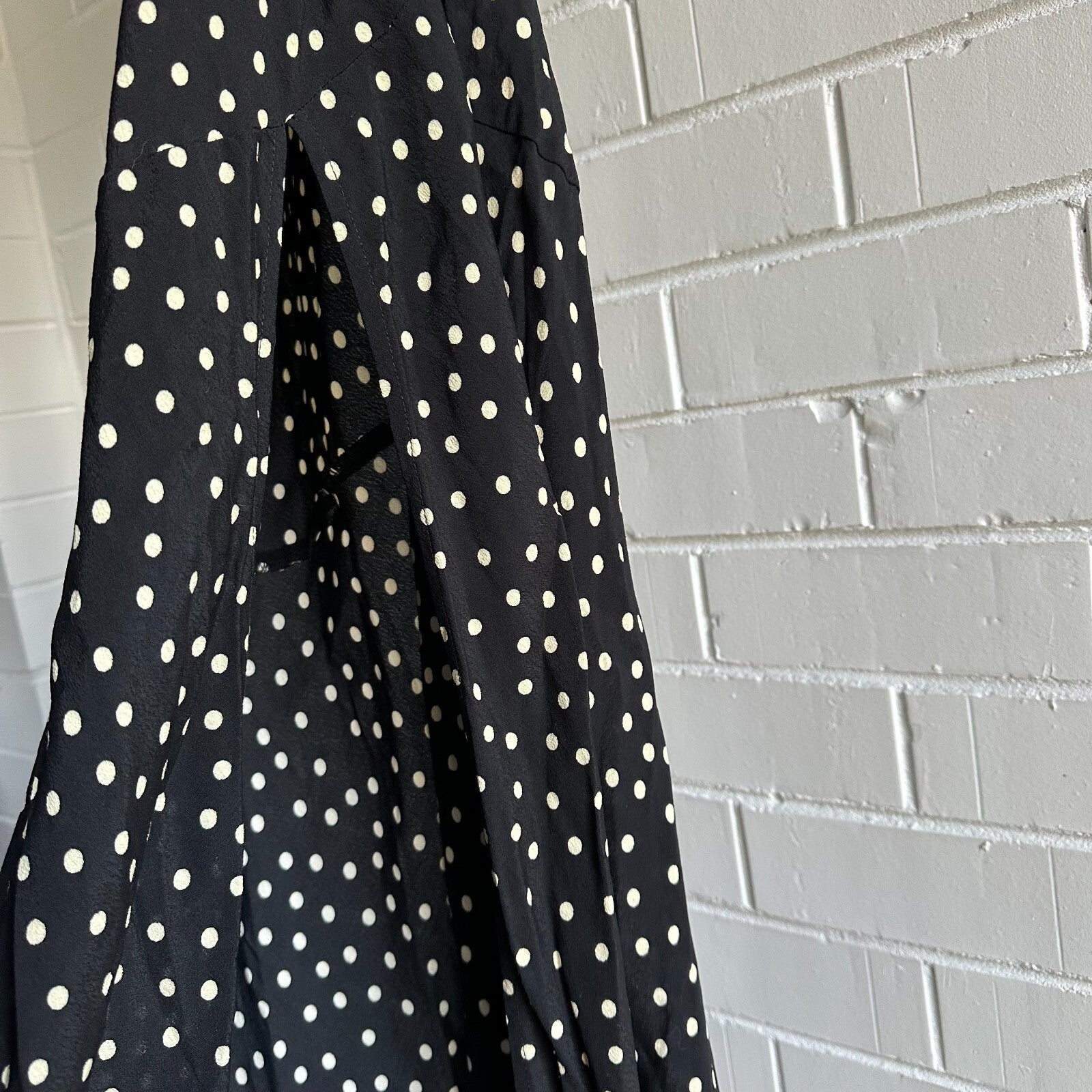 FAITHFULL THE BRAND Black and Cream Poka dot Tocha Maxi Dress AU14 US10 Assym