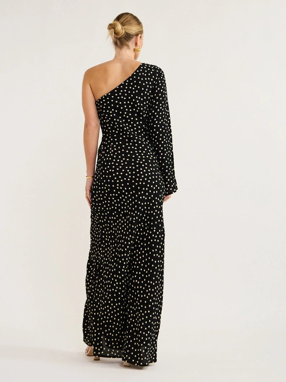 FAITHFULL THE BRAND Black and Cream Poka dot Tocha Maxi Dress AU14 US10 Assym
