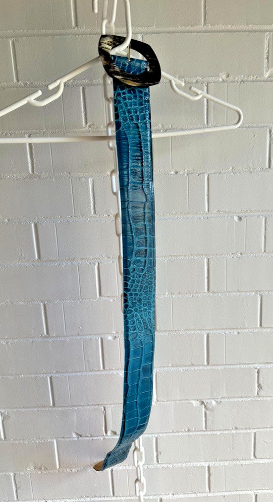 MAX MARA Atelier Leather Belt Made in Italy Size M Teal Statement