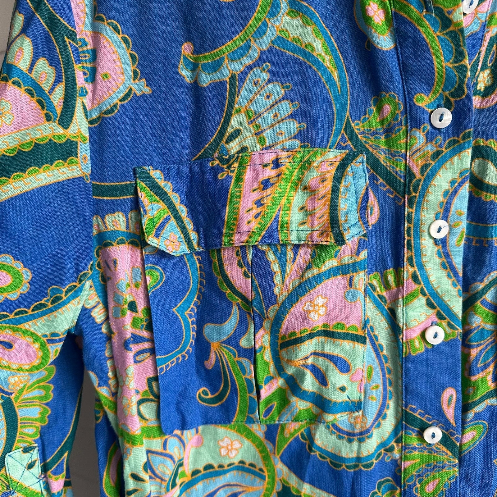 SHEIKE Balearic Sea Linen Midi Shirtdress AU8 US4 Paisley Long sleeved Blue