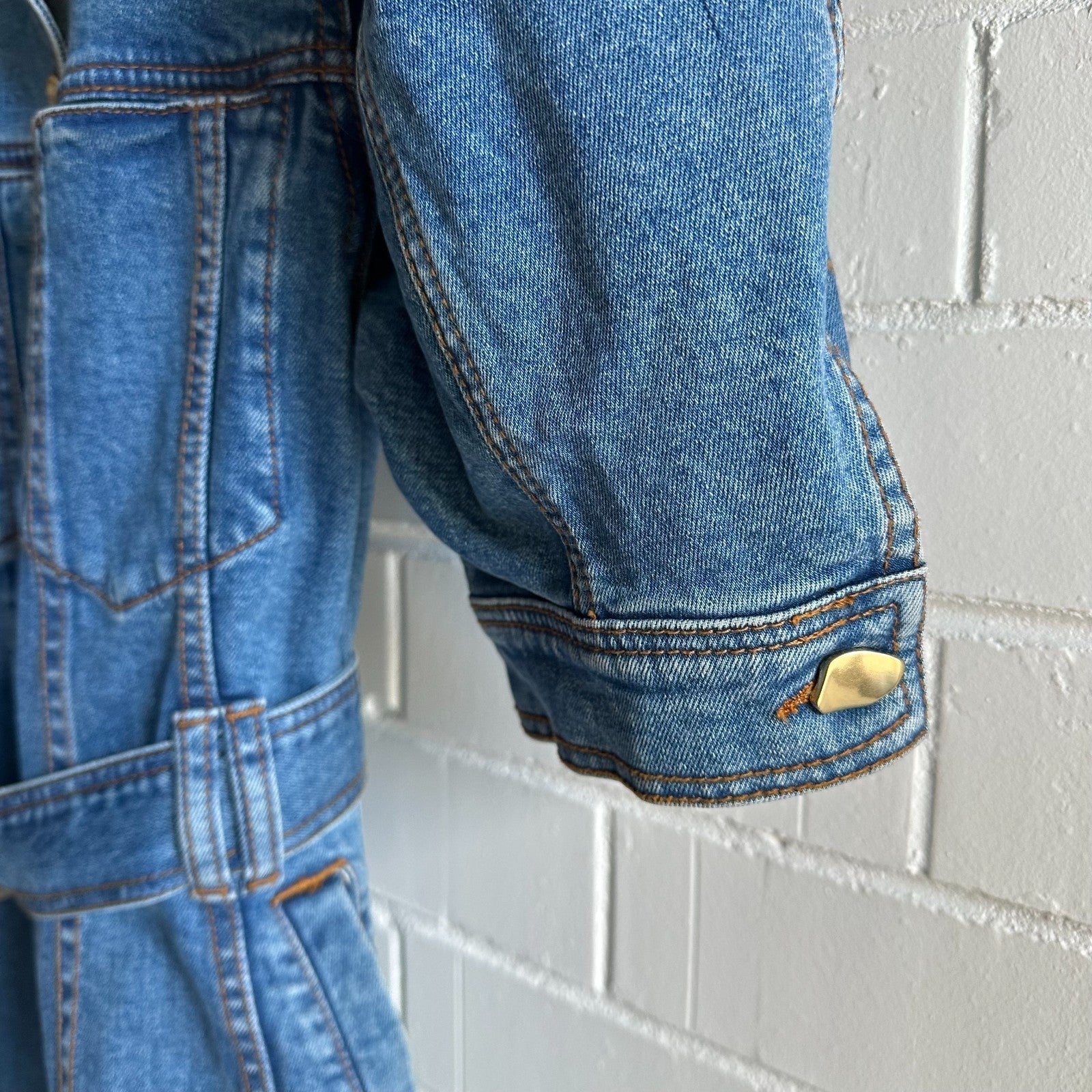 AJE Adriana Puff Sleeve Denim Mini Shirt Dress AU8 90's Blue