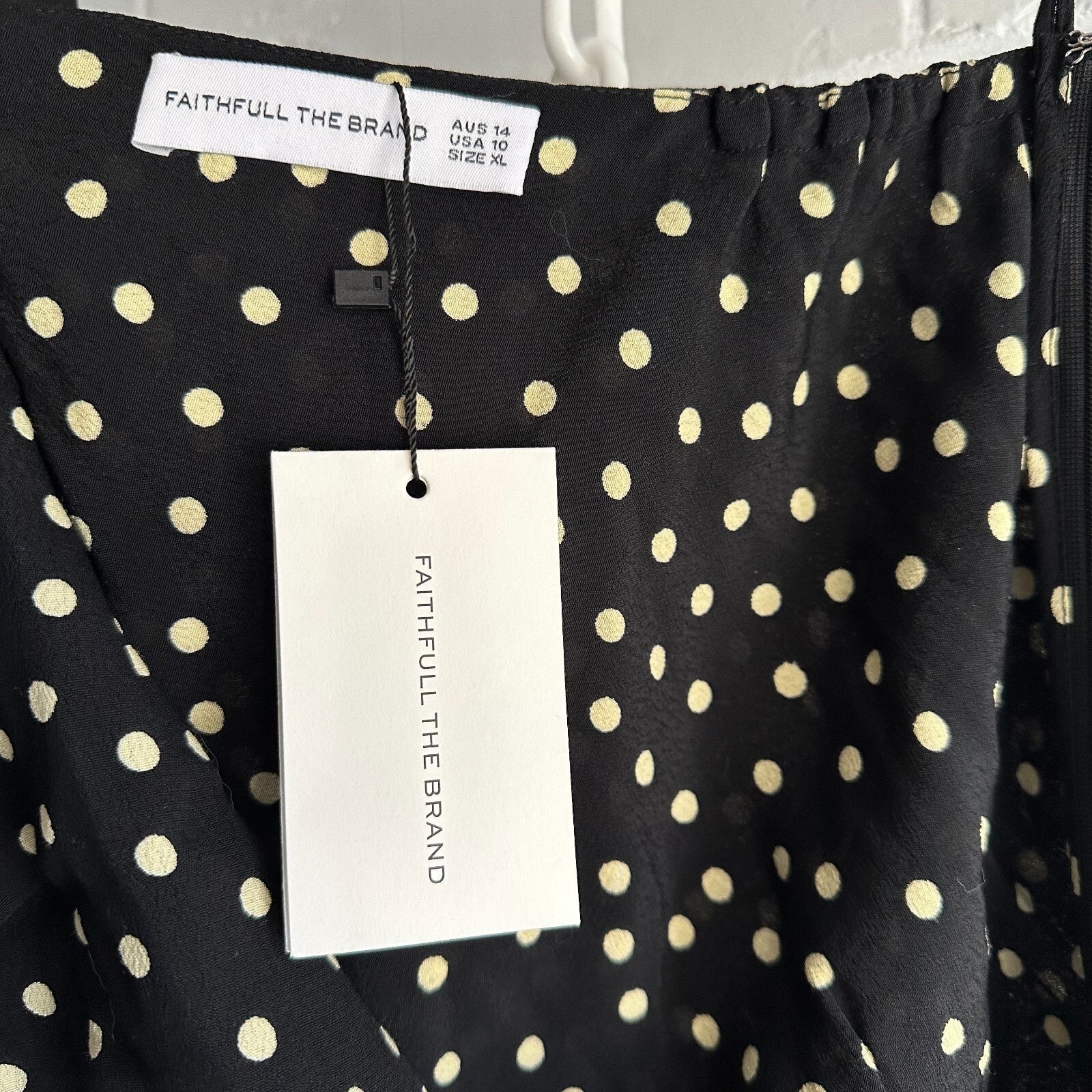 FAITHFULL THE BRAND Black and Cream Poka dot Tocha Maxi Dress AU14 US10 Assym