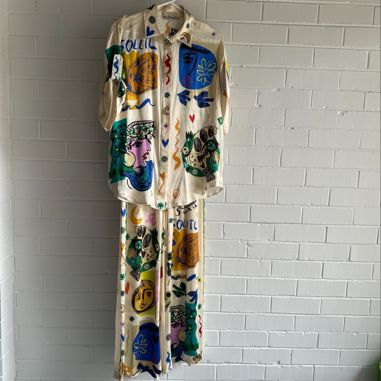 ALEMAIS Soleil Silk satin Shirt and Pant Set Size AU10 US6 wide leg
