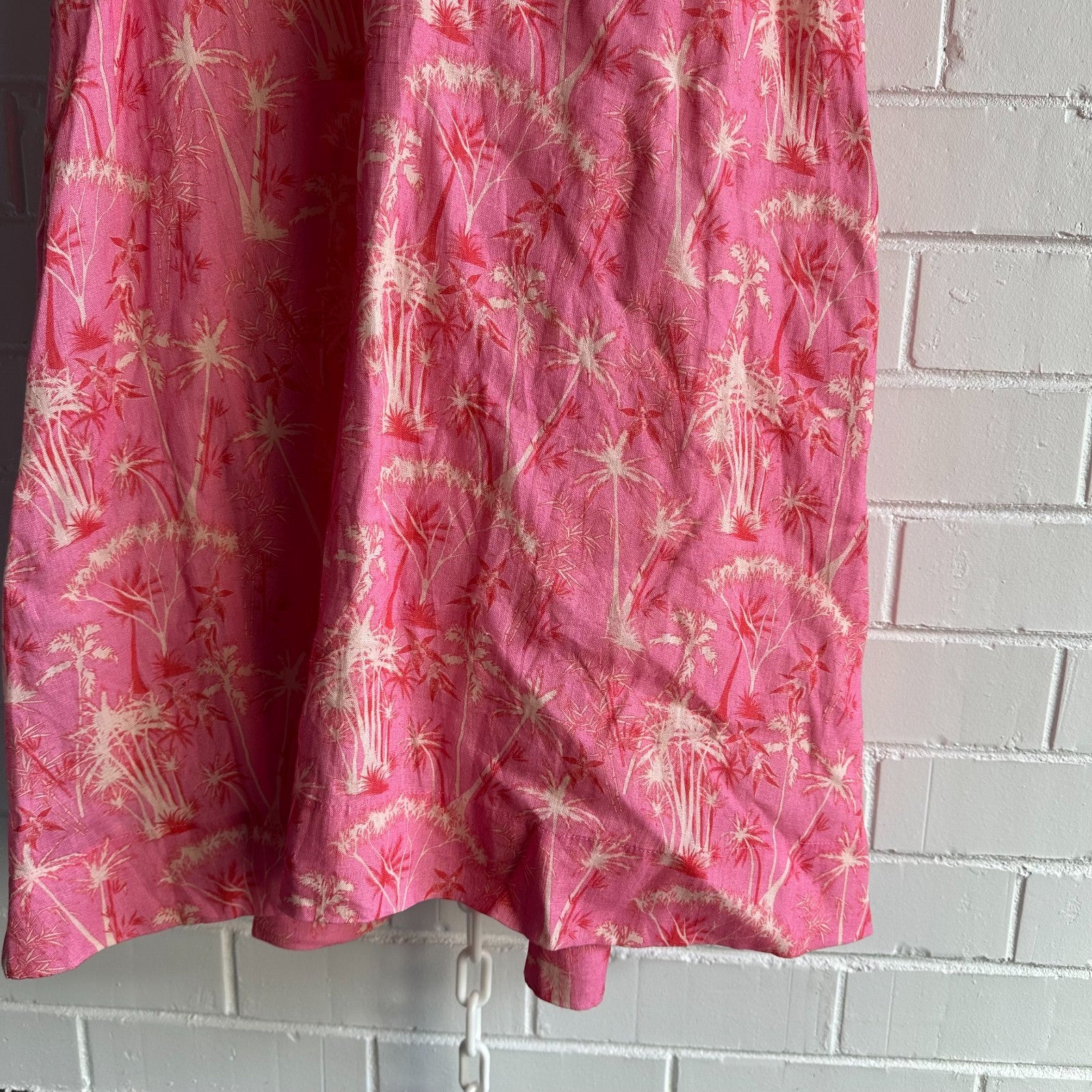 PALM NOOSA Isabella Halter Midi Dress AU8 Pink Palms Linen Resort BNWT