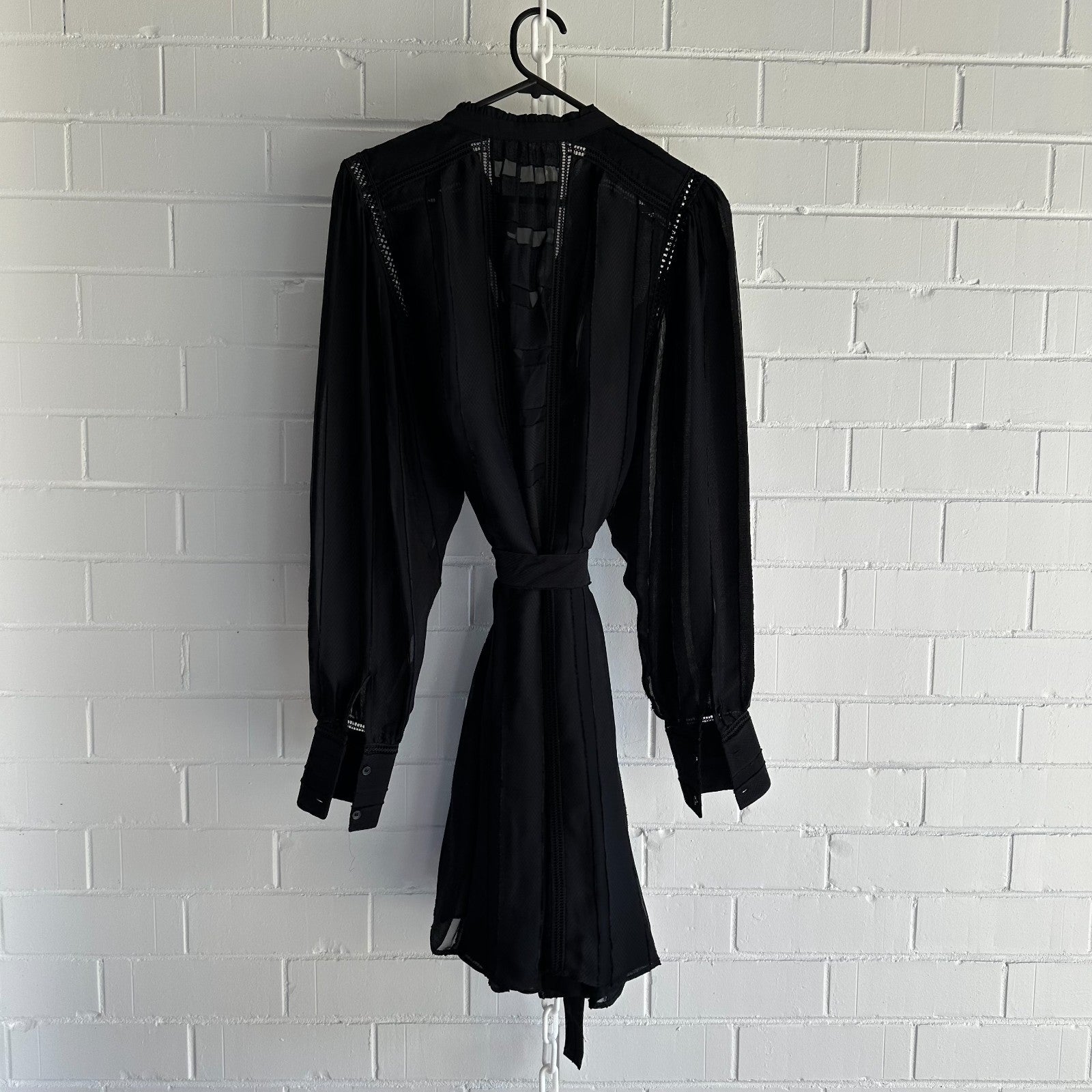 REISS Harriet Flippy Shirtdress, Black Chiffon Lace inserts Size AU14 US 10, LBD