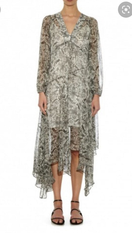 ZIMMERMANN Gemma Snakeskin Print Assymmetric Midi Maxi Dress Size1 AU8-10 Silk