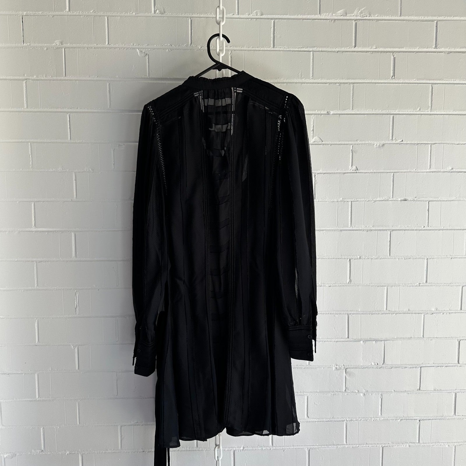 REISS Harriet Flippy Shirtdress, Black Chiffon Lace inserts Size AU14 US 10, LBD