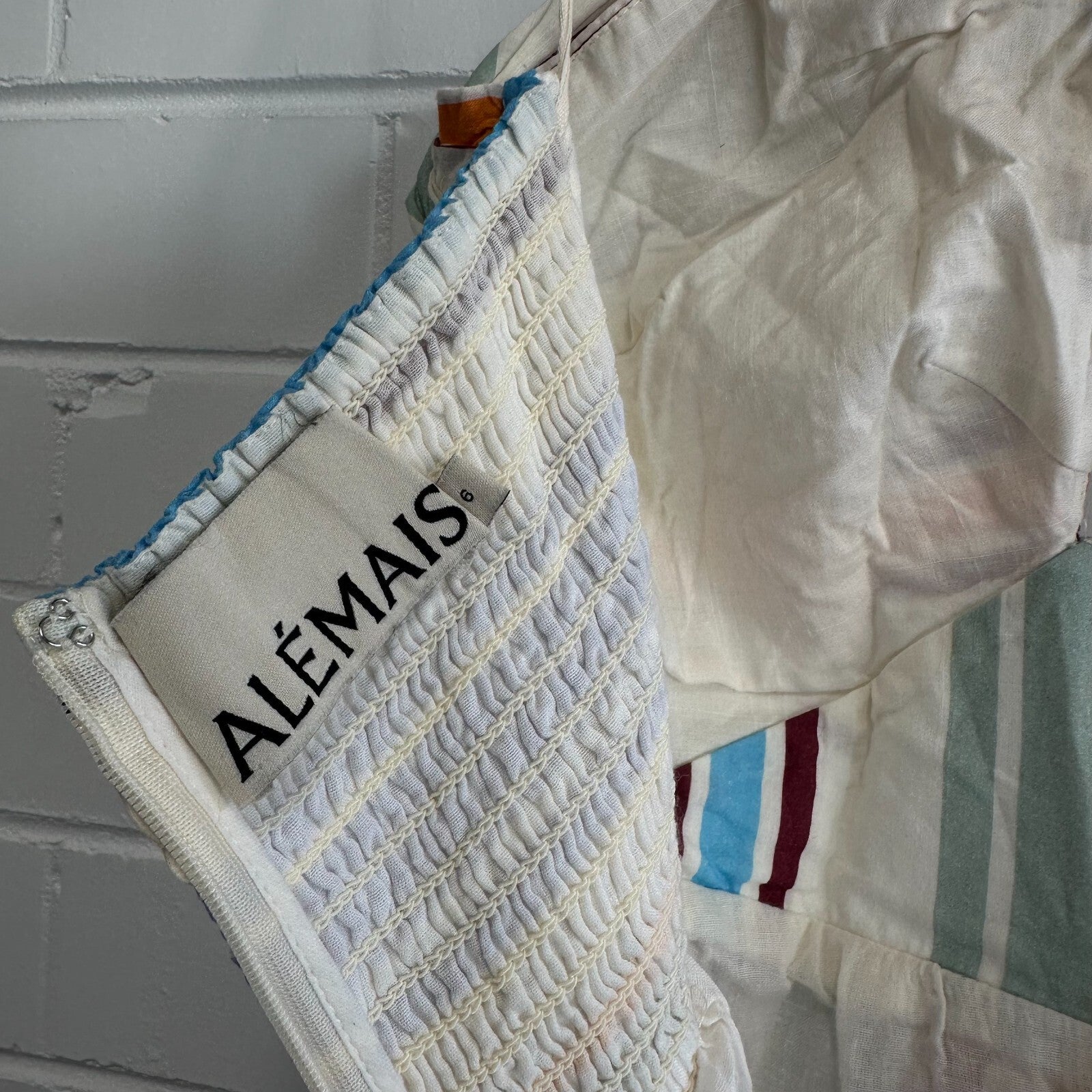 ALEMAIS Axum Tuck Front Midi Dress Size AU6 US2 Multi colour stripe Holiday