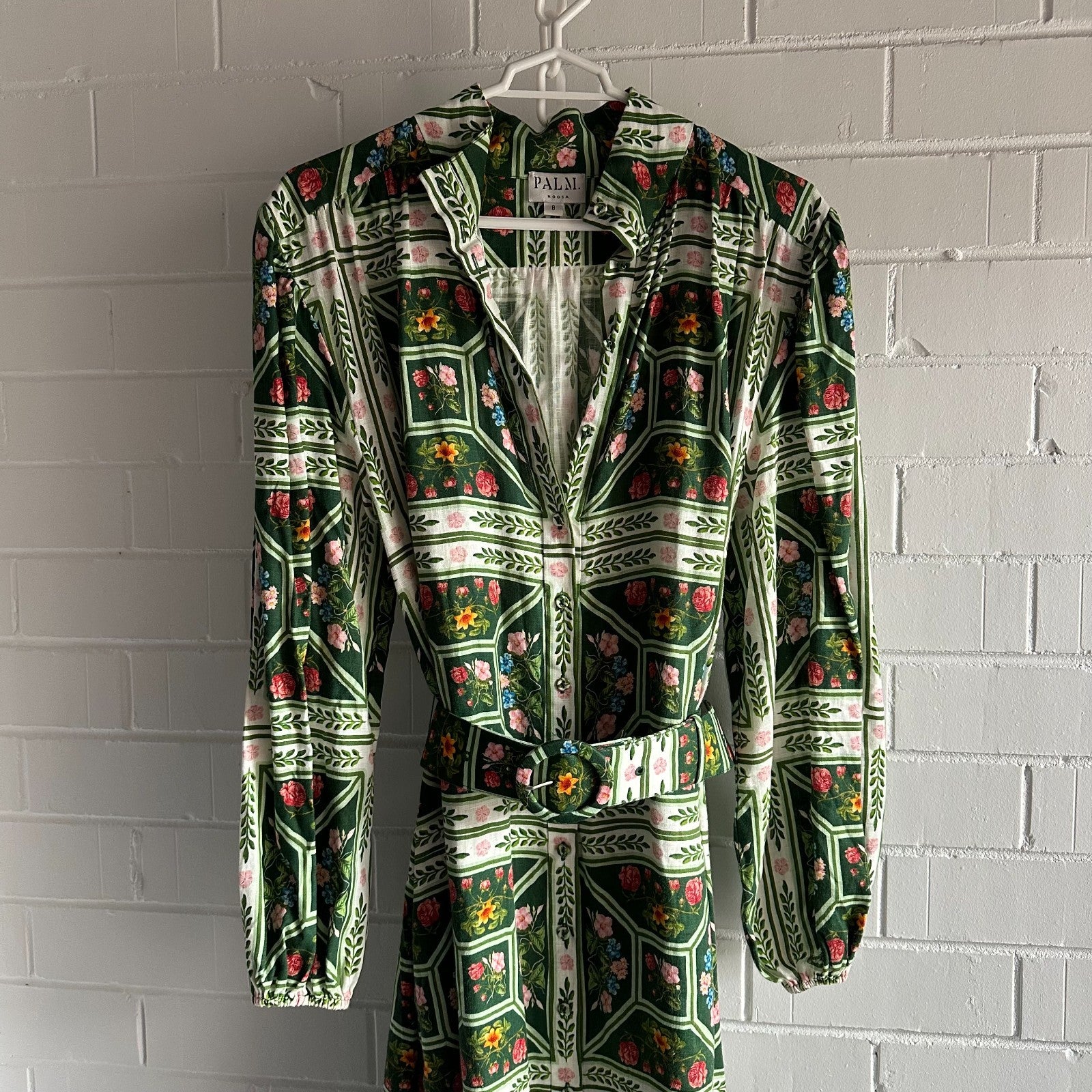 PALM NOOSA Noddy Linen Maxi Dress Size AU8 US4 Flora tiles