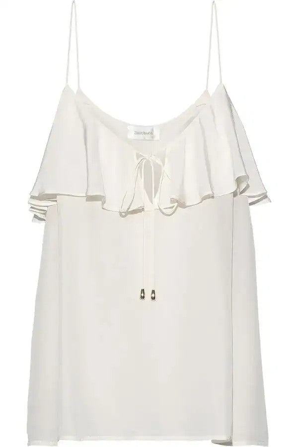 ZIMMERMANN Flounce Neck Cami AU 0, UK8 Pearl Ivory Silk BNWT