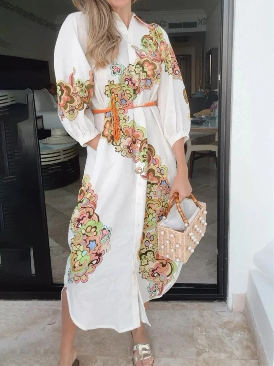 ALEMAIS Starscape Shirtdress AU 6 US 2 Cream Multi Linen