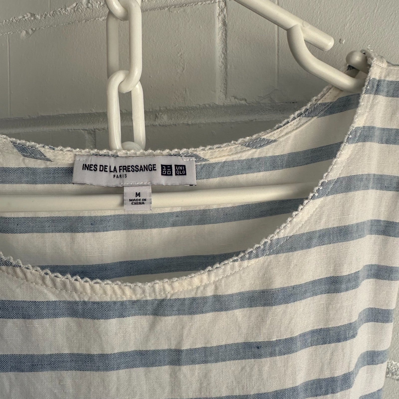 UNIQLO X INES DE LA FRESSANGE Cotton Linen Stripe Dress Size M Parisian Chic