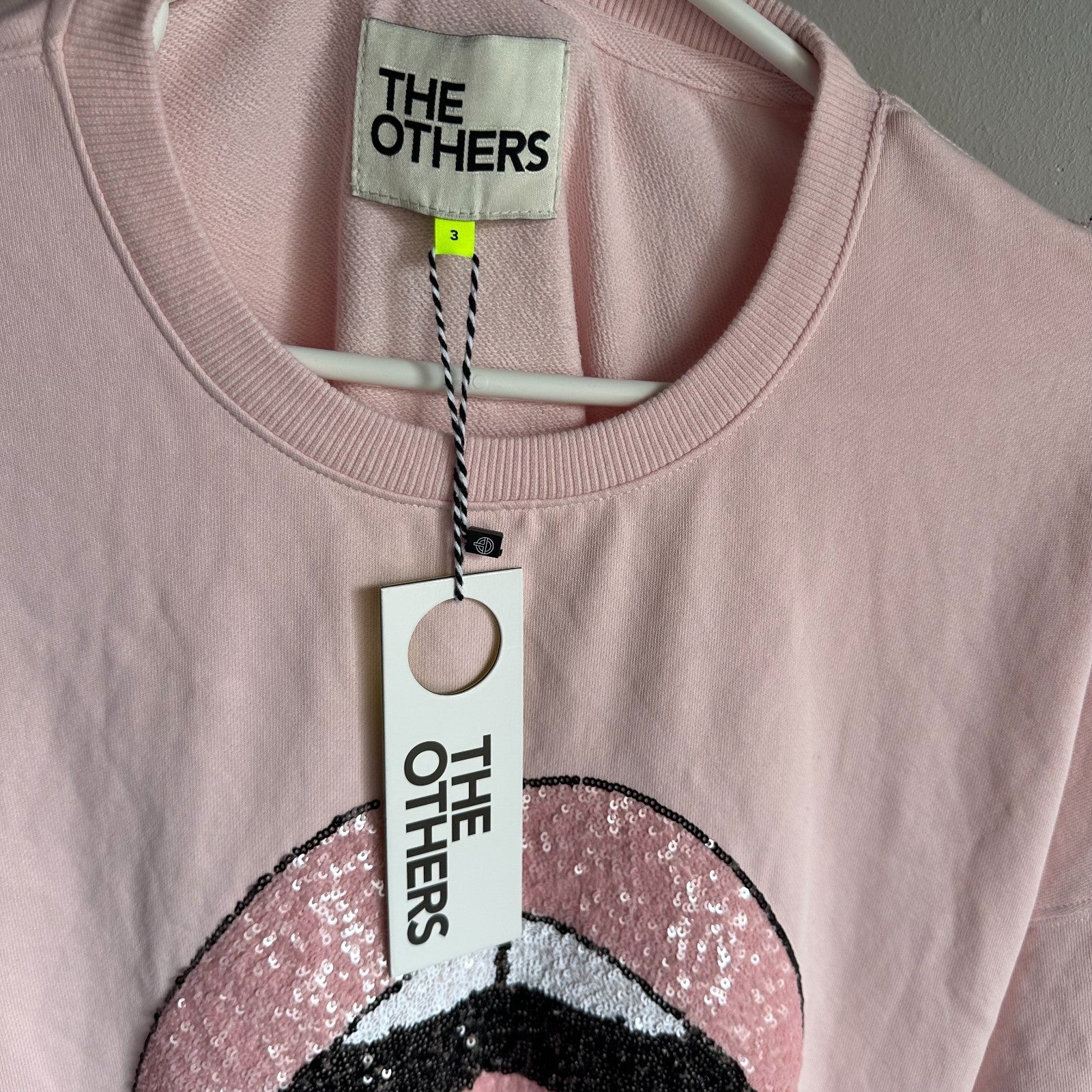 THE OTHERS Sequin lips Slouchy sweater Size 3 Medium dusty pink BNWT