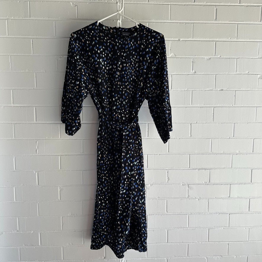 & OTHER STORIES Midi Tunic Dress with tie Size 42 AU14 US10 Black Polka Dot