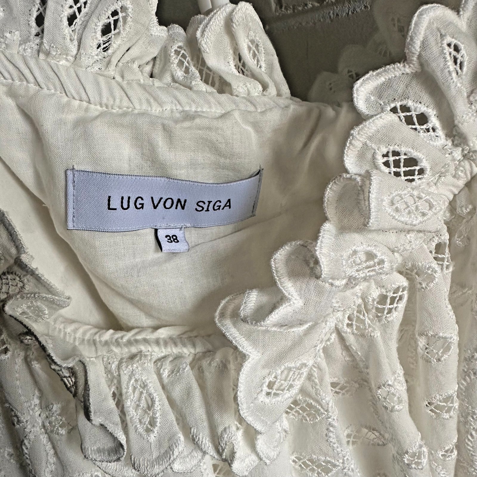 LUG VON SIGA Amy Broderie Anglaise Cotton-blend mini Dress Size 38 AU10 US6