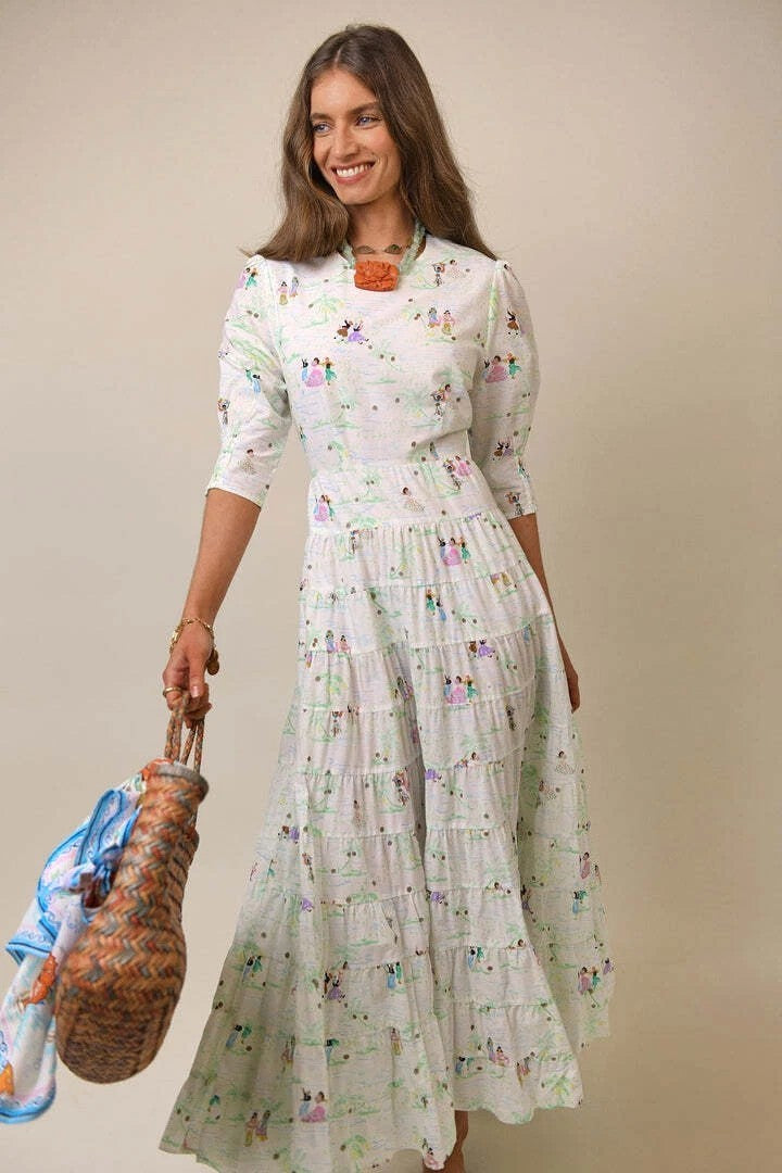 RIXO X LIBERTY Mallorca Dance Motif Agyness Cutout Maxi Dress XS AU8 Vacation