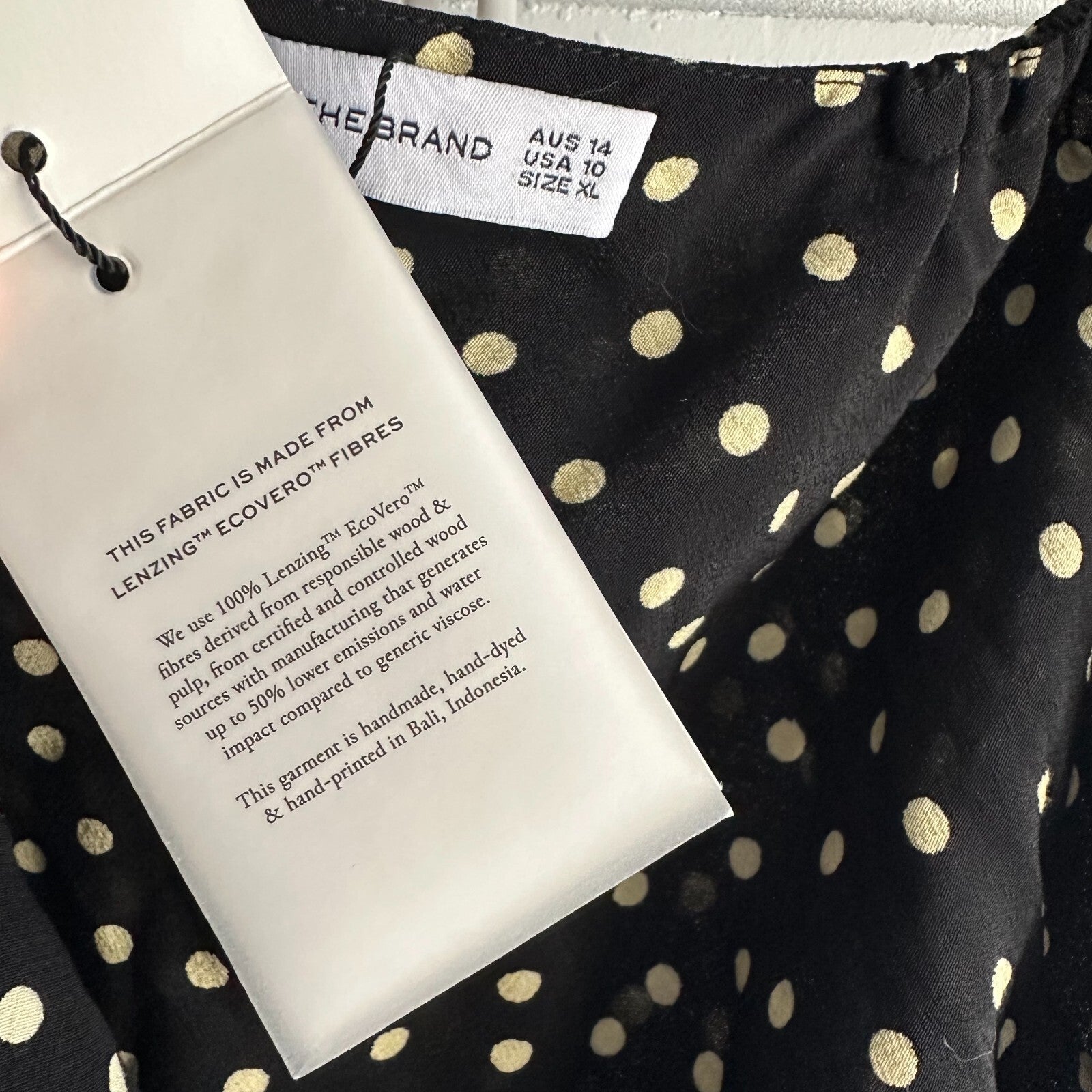 FAITHFULL THE BRAND Black and Cream Poka dot Tocha Maxi Dress AU14 US10 Assym