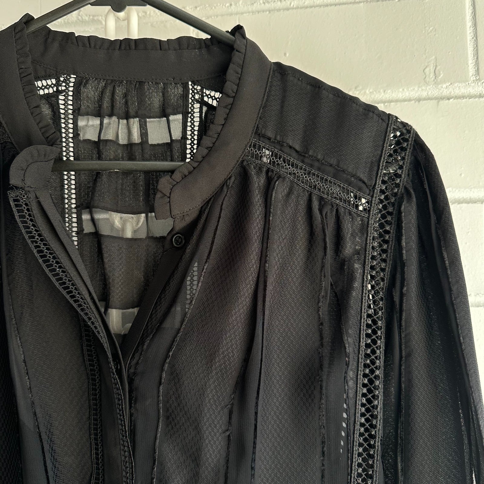 REISS Harriet Flippy Shirtdress, Black Chiffon Lace inserts Size AU14 US 10, LBD