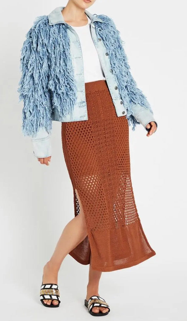 SASS & BIDE "Dig it" Crochet Knit Top & Midi Skirt SET- Tabacco XXS BNWT