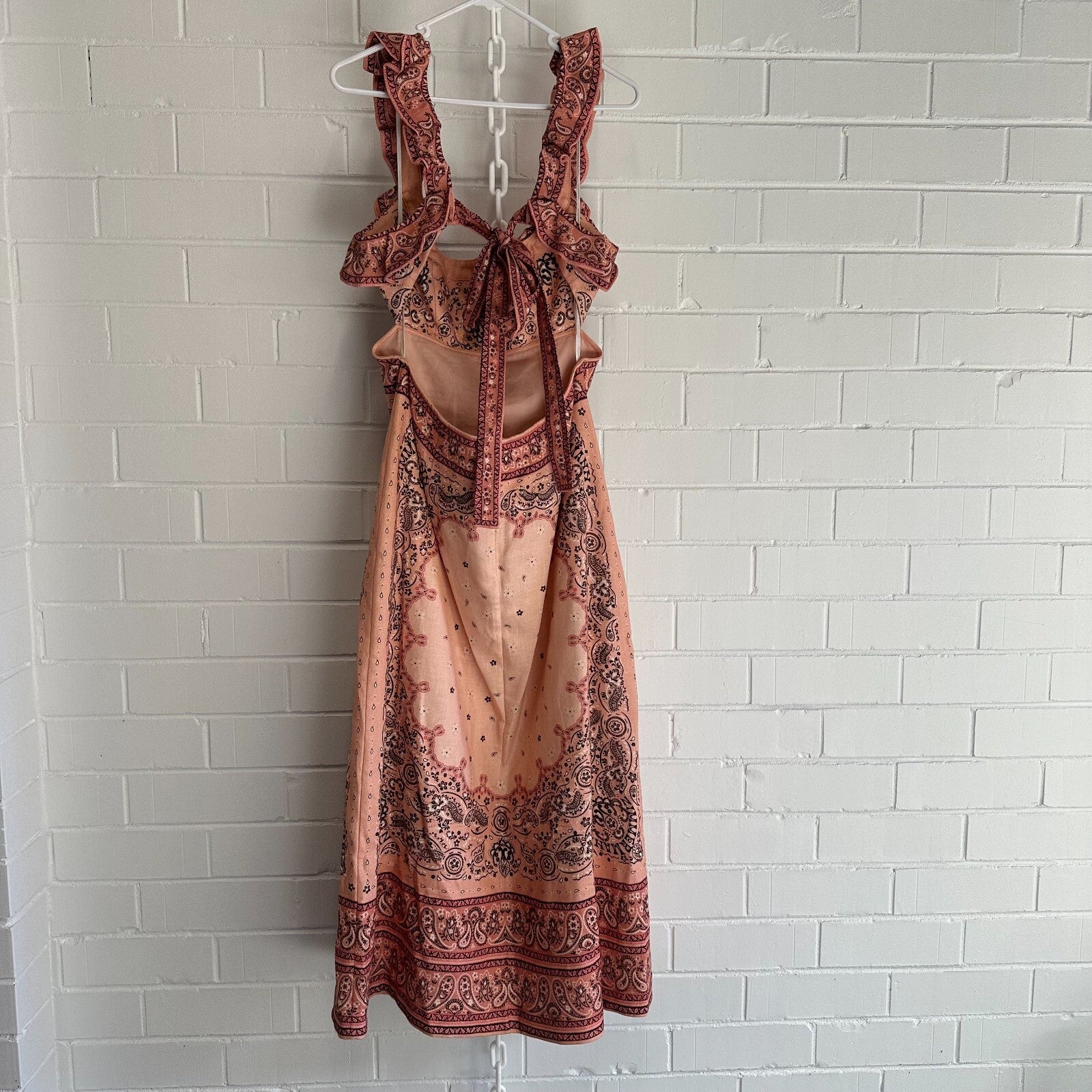 ZIMMERMANN Matchmaker Frilled Midi Dress Pink Bandana Sz 2 AU10 US6Linen