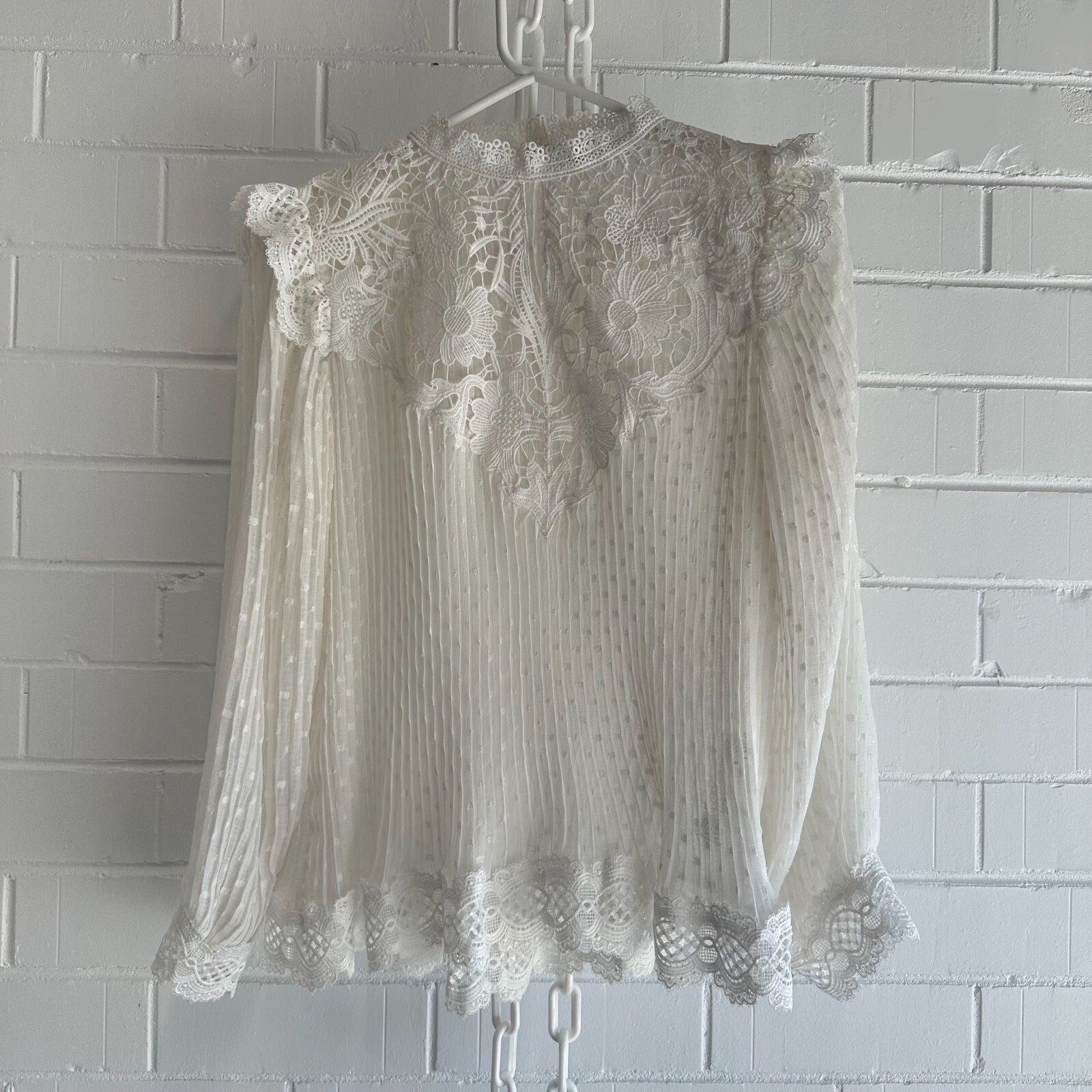ZARA Chloe Blouse Size M AU10 US6 Ivory Romantic Lace Boho Long sleeve