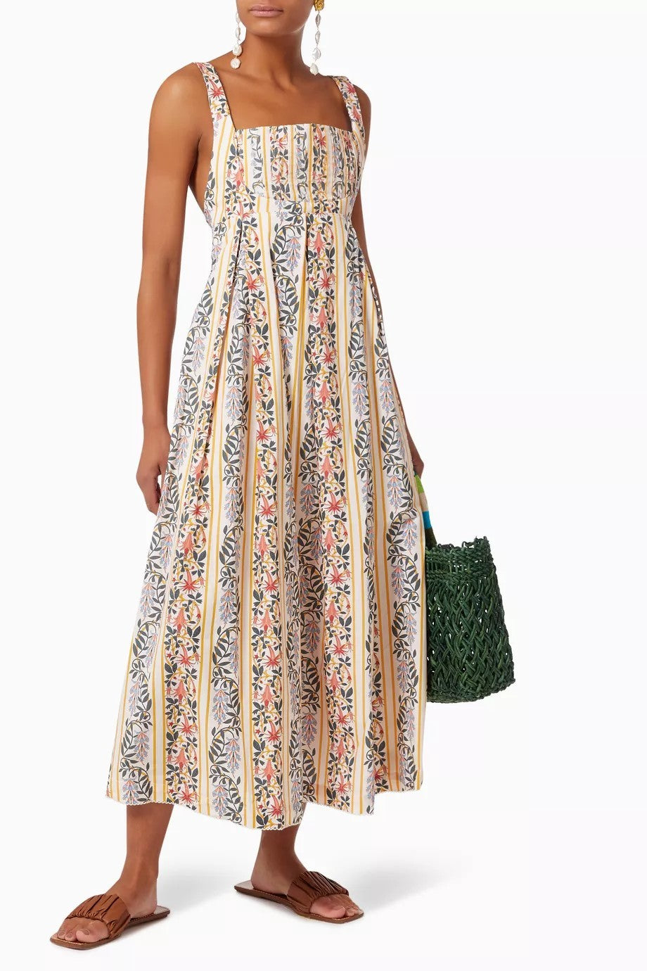 AGUA BY AGUA BENDITA Hortensia Pleated Dress Size XL AU14 US10 Cotton Floral