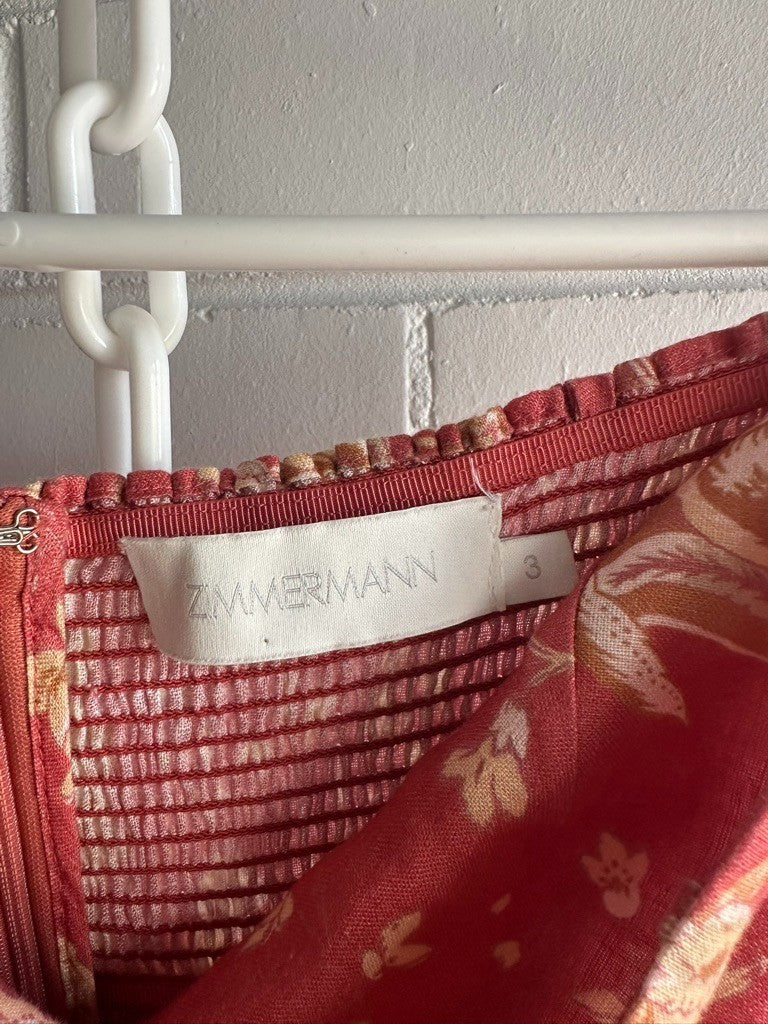 ZIMMERMANN Veneto strapless printed linen midi dress Sz 3 AU12