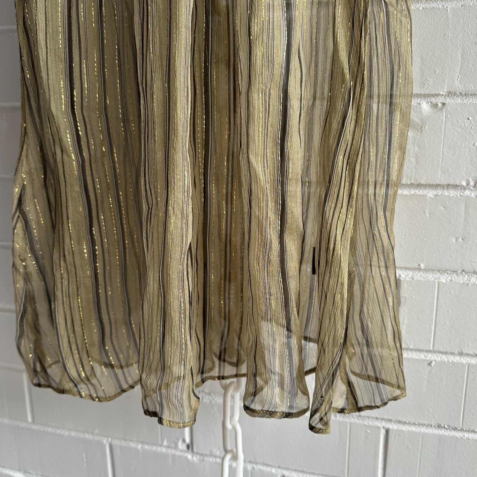 ZIMMERMANN Empire Ruffle Top Size 0 AU8 Sheer Lurex Stripe High Neck Blouse