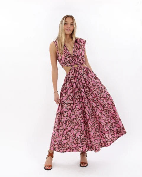 SCANLAN THEODORE Cotton Paisley Ring Dress AU6 US2 Vacation Maxi choc pink